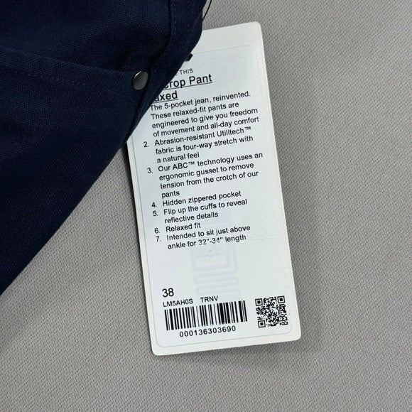 NWT Lululemon Ripstop Pants Mens Size 38 Navy Blue 5-Pocket Relaxed Fit Stretch