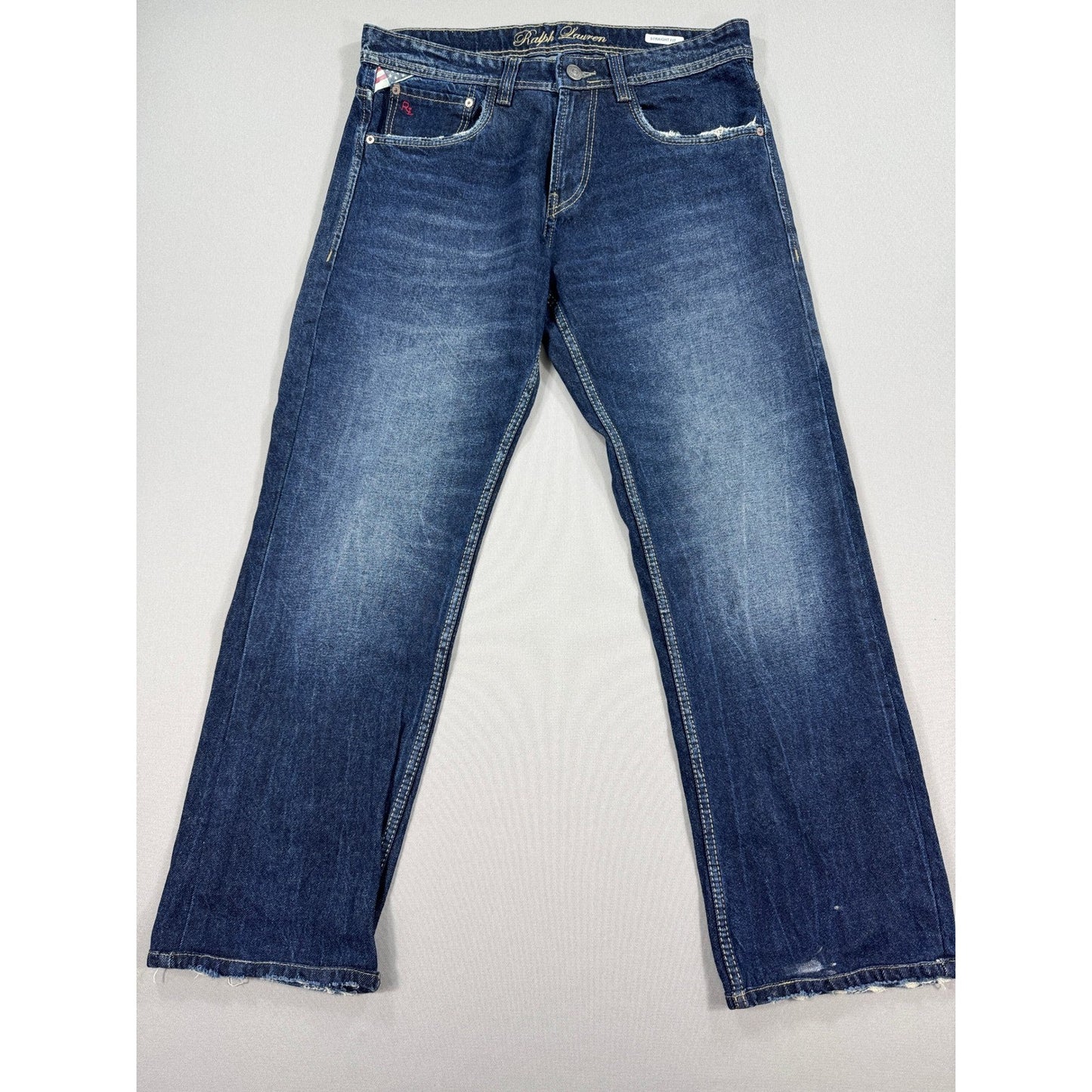 Ralph Lauren Jeans Straight Fit Denim Blue mens Size 34 Studded Back Pockets