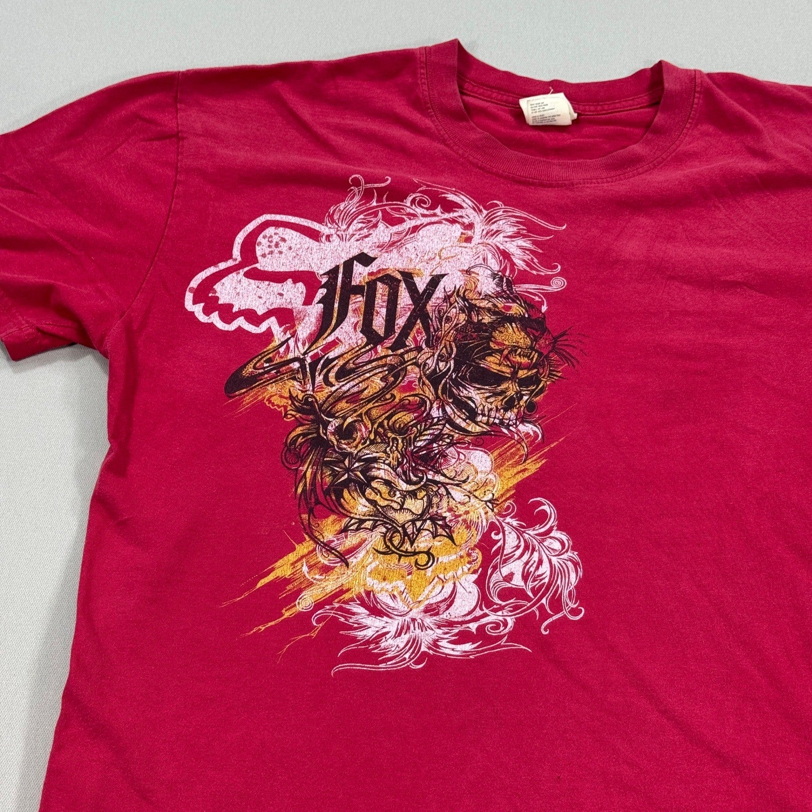 Vintage FOX Racing Graphic T-Shirt Skull Flames mens XL Red Short Sleeve Y2K