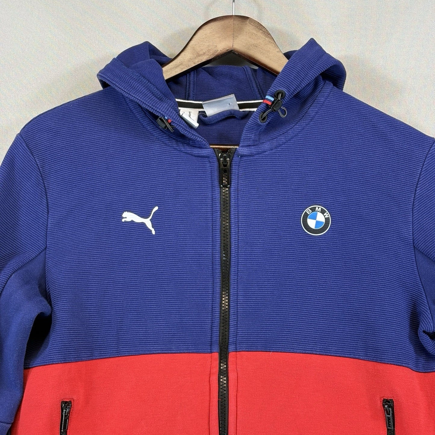 Puma BMW Motorsport Hooded Jacket Mens Blue Red Regular Fit Full Zip Small