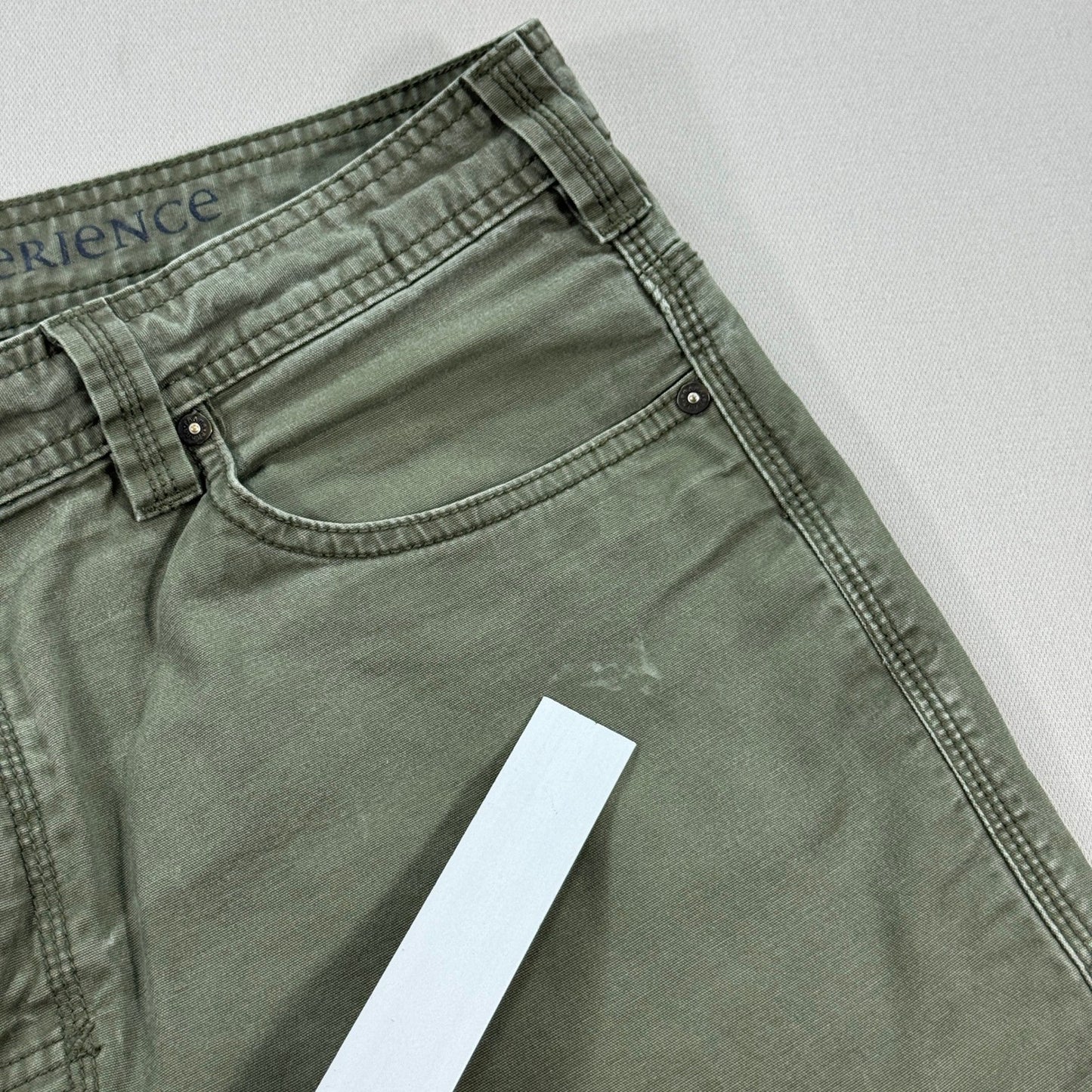 Prana Bronson Work Pants mens 38x34 Olive Green Canvas Carpenter Relaxed Fit