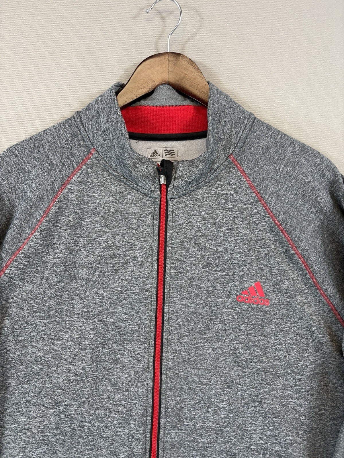 Adidas Climaheat mens 2XL Training Sweater Full Zip Red Lined Warm Athletic