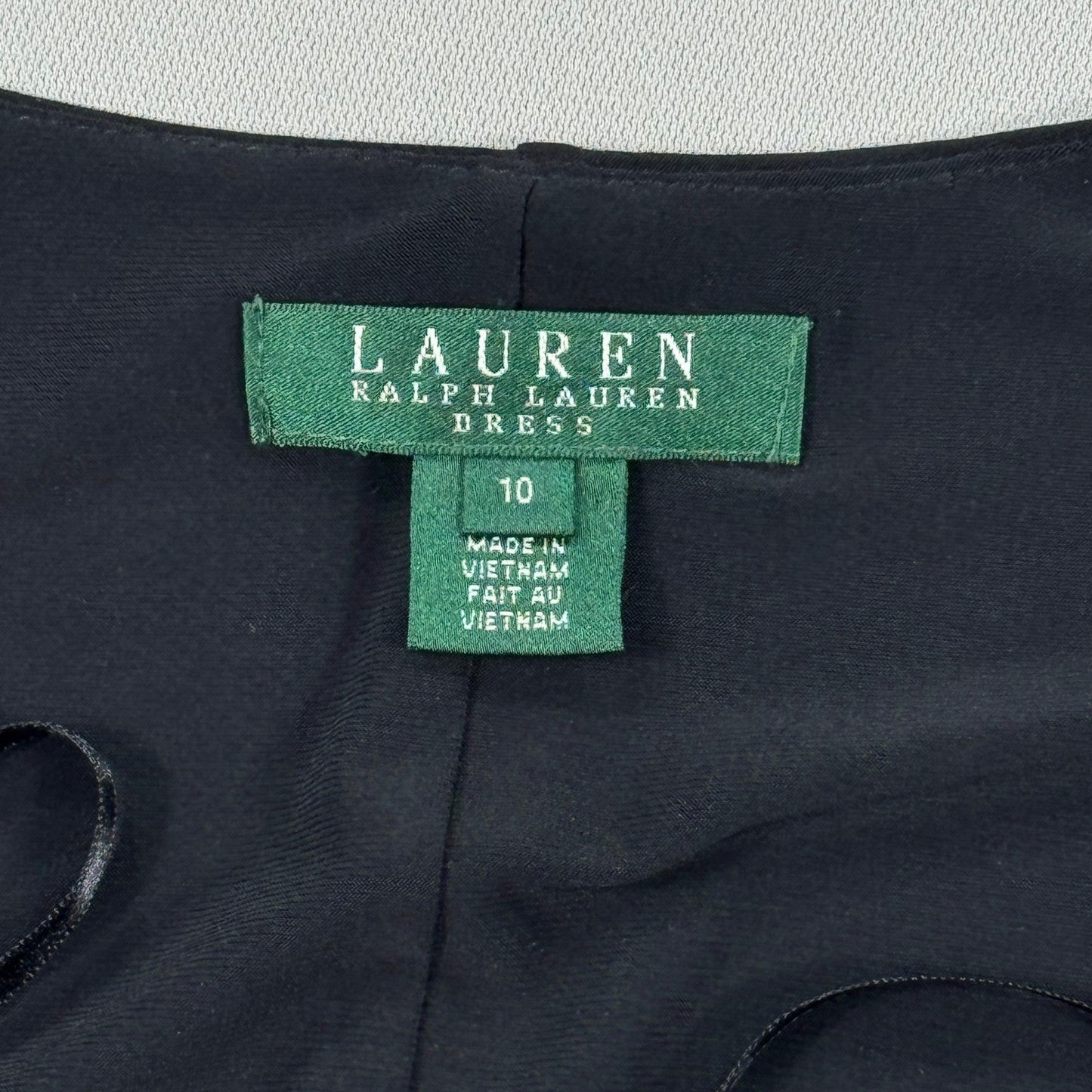 Lauren Ralph Lauren Ruched Midi Sheath Dress Black Ruffled Formal Sz 10