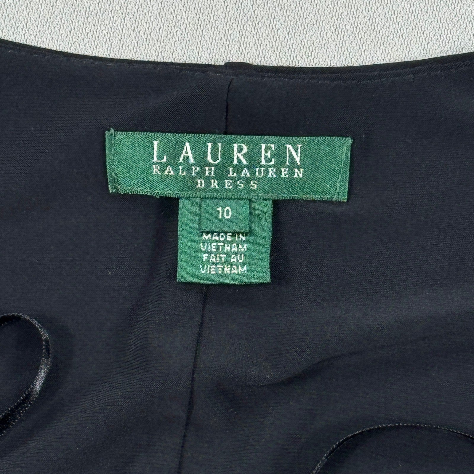 Lauren Ralph Lauren Ruched Midi Sheath Dress Black Ruffled Formal Sz 10