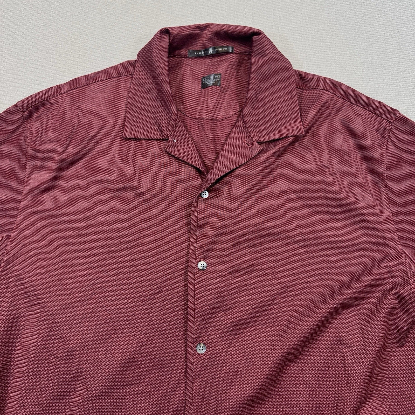 VTG Nike Tiger Woods Collection Shirt Mens XL Burgundy Button Up Performance Y2K