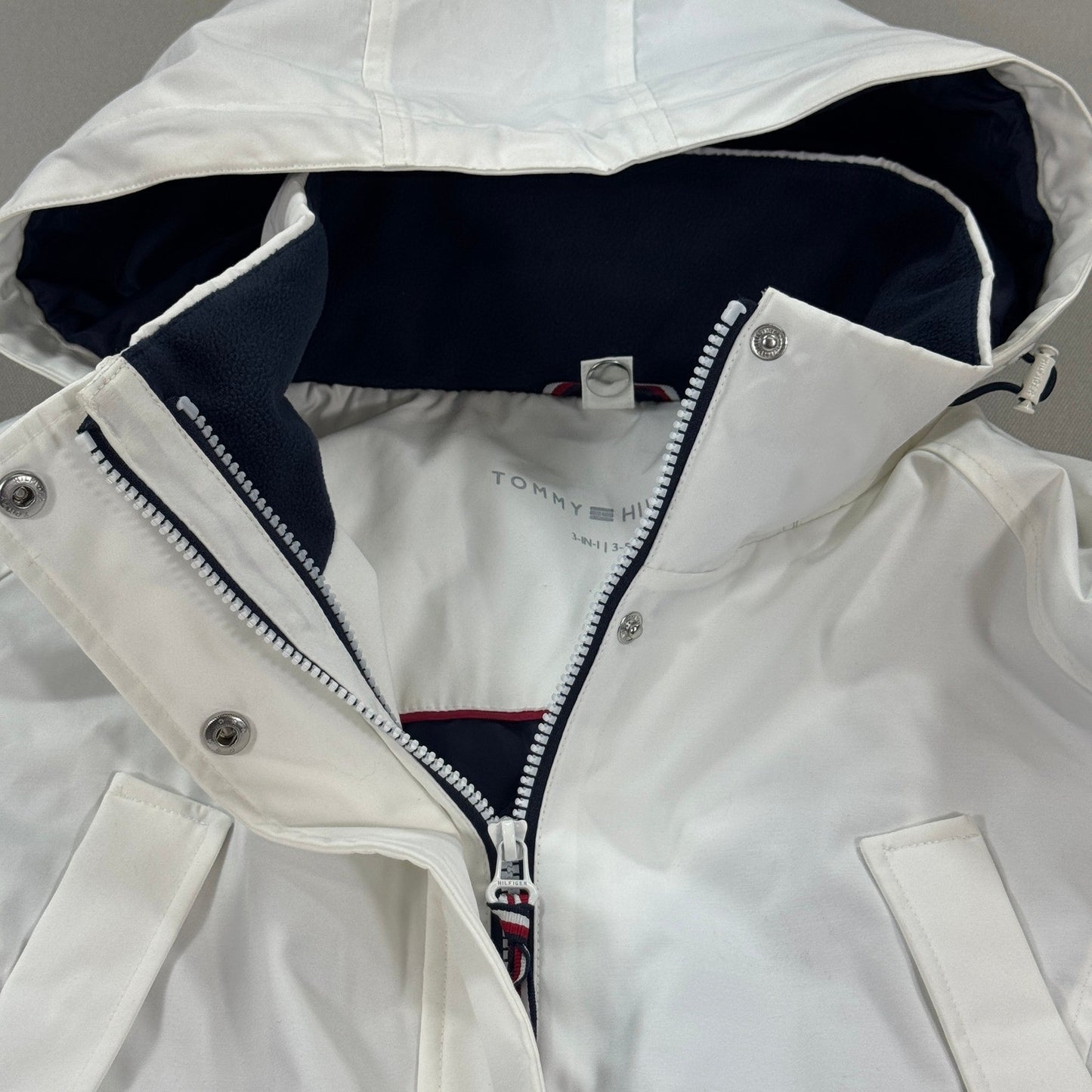Tommy Hilfiger Windbreaker Coat White Quilted Lined Hooded Womens XL