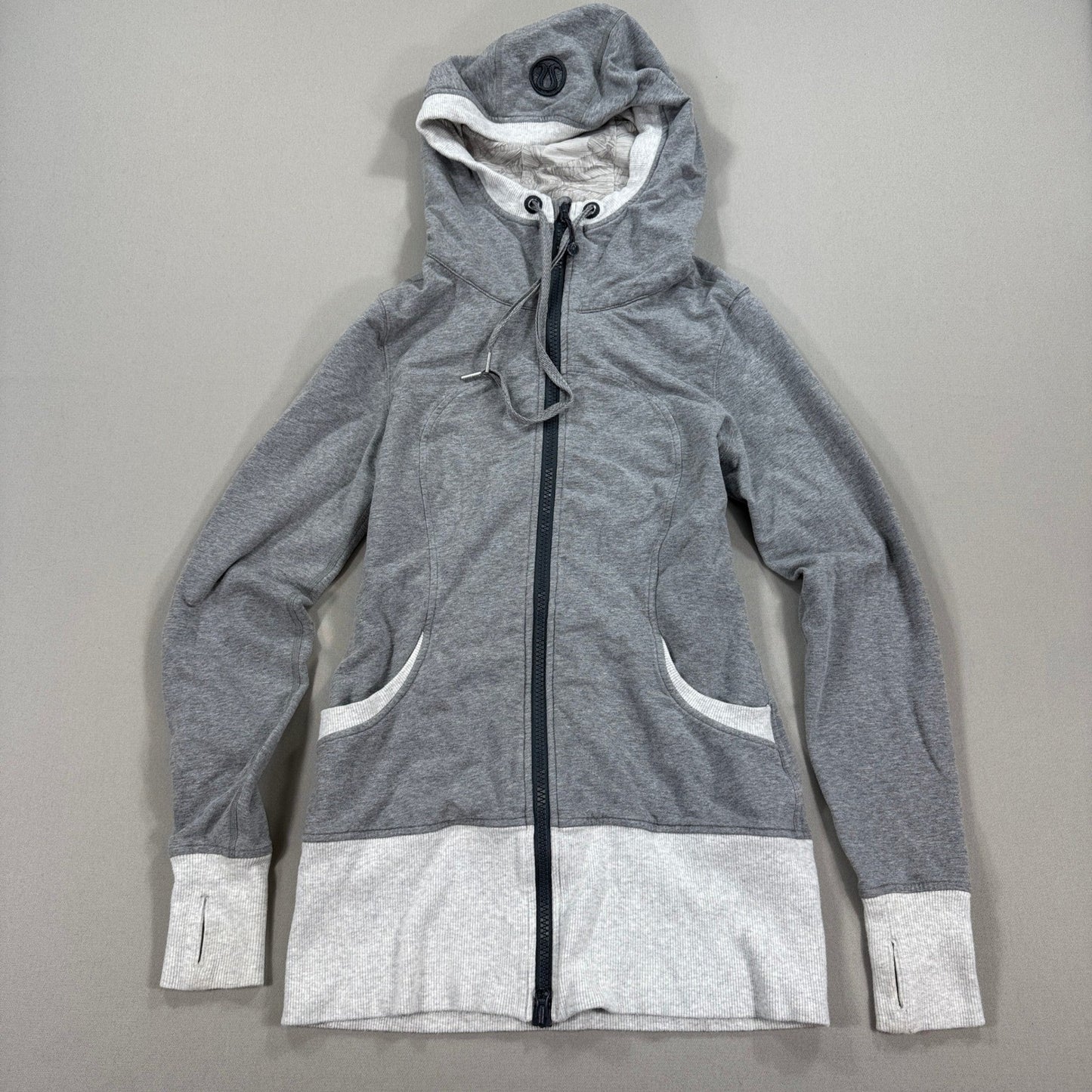 Lululemon Athletica Hoodie Full Zip Jacket Womens Sz 10 Gray Thumbholes Pockets