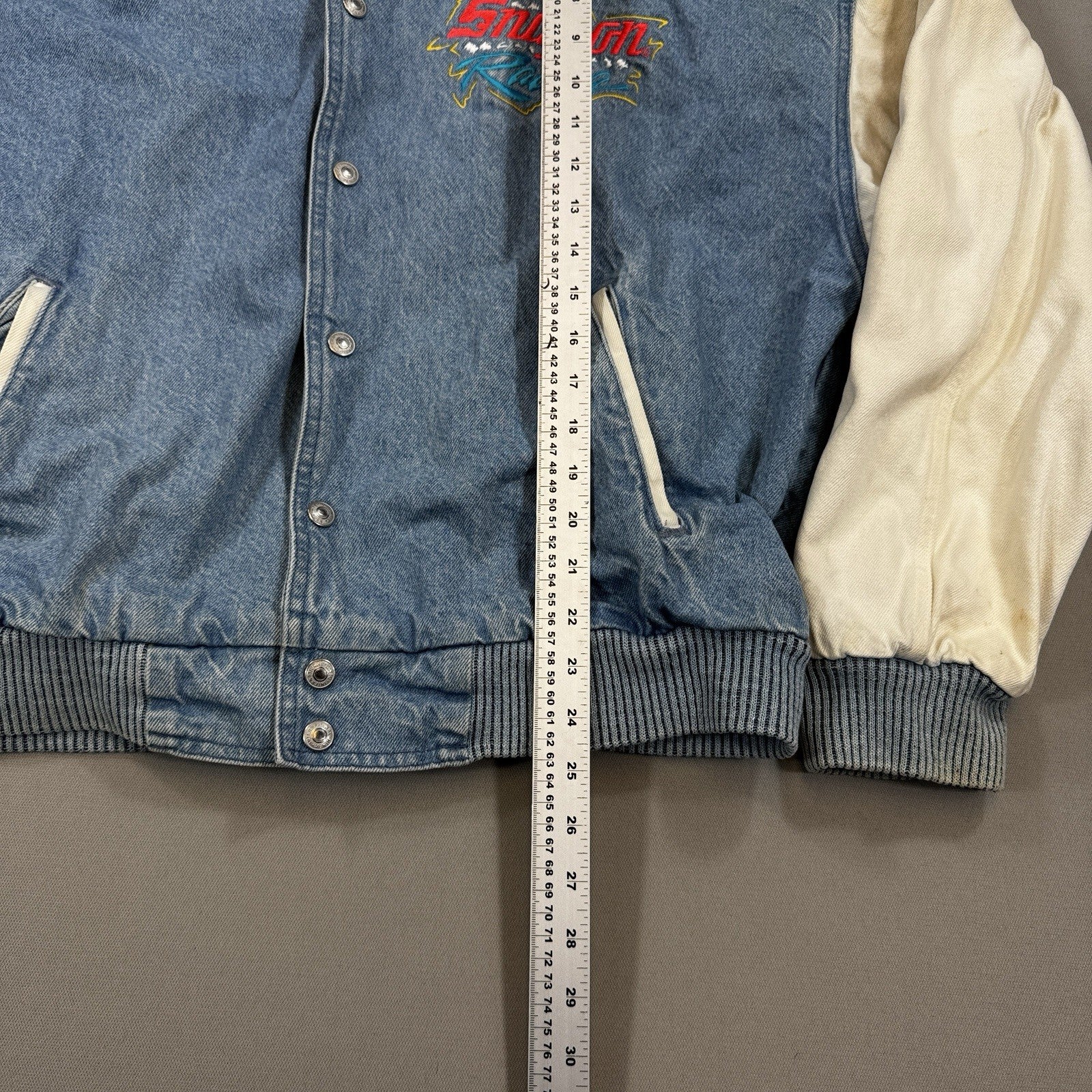 Snap On Racing Jacket mens Large Blue Jean Style Made in Canada Choko Apparel