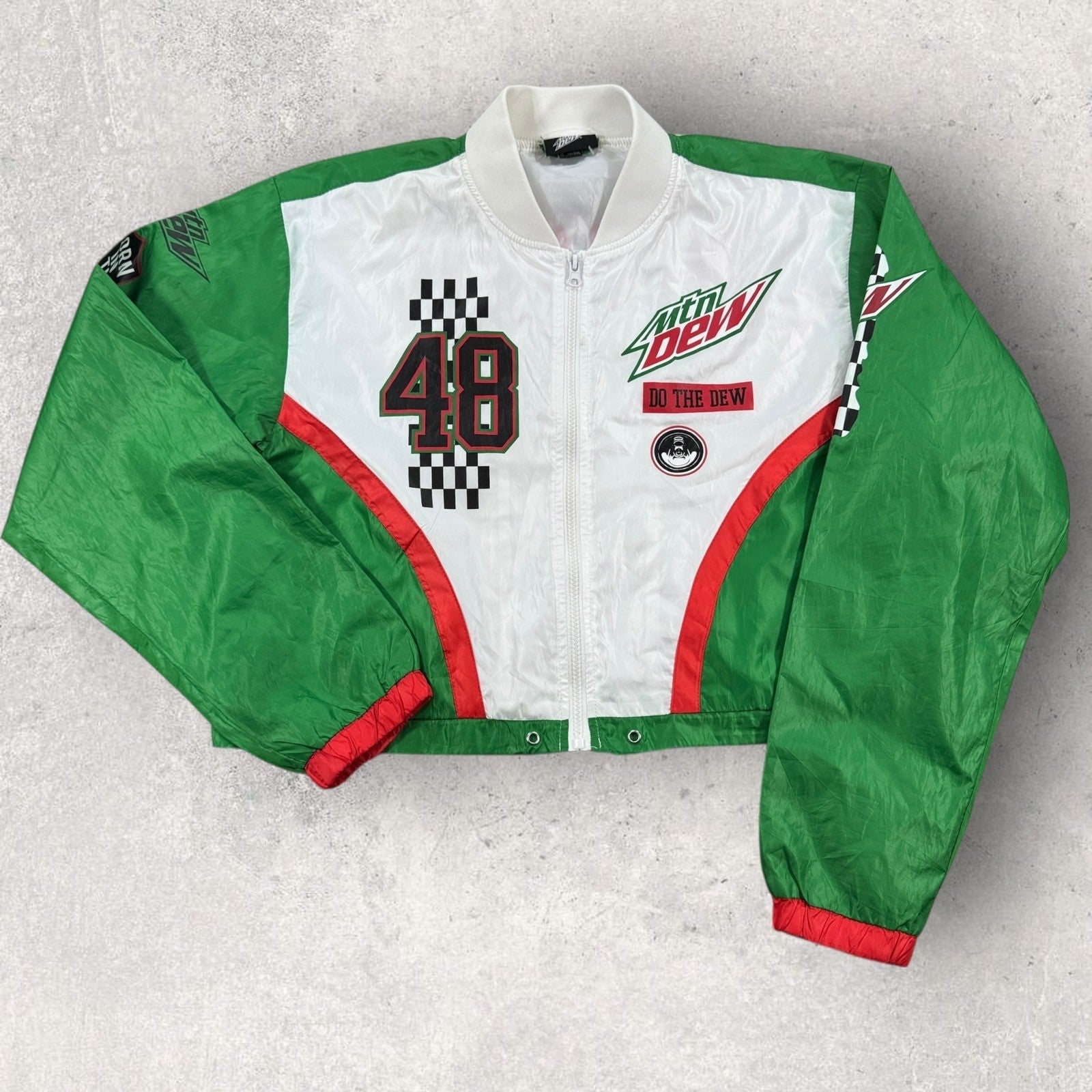 Mountain Dew Bomber Jacket Womens Large Crop Lightweight Windbreaker