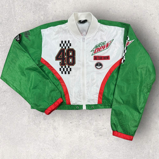Mountain Dew Bomber Jacket Womens Large Crop Lightweight Windbreaker