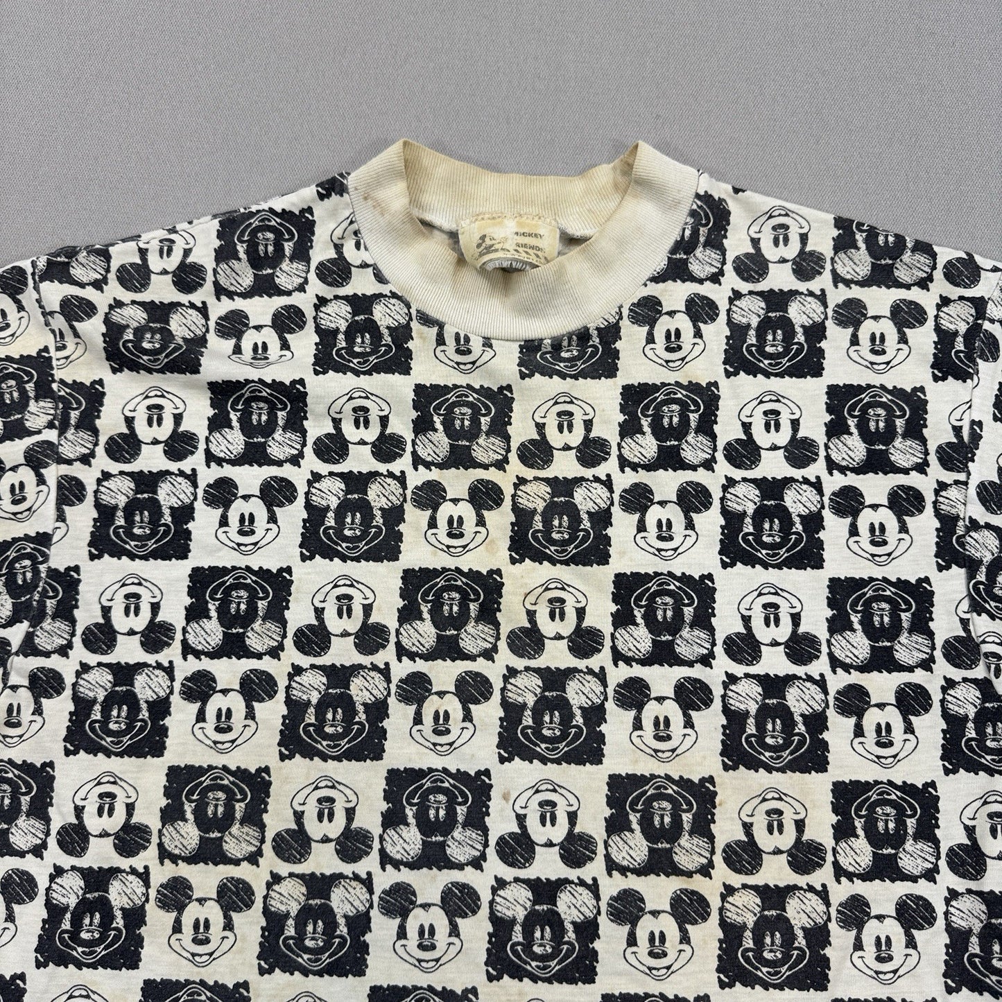 Vintage 90's Mickey Mouse Shirt Womens Small Black White Graphic Checkered
