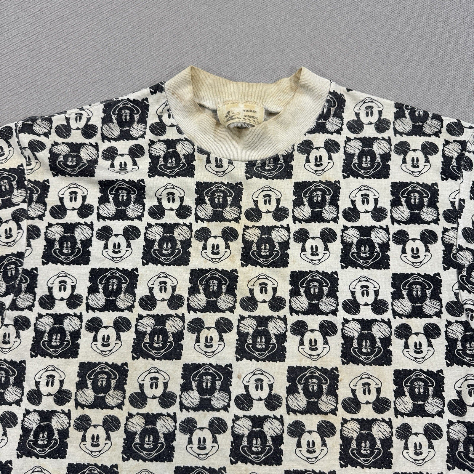 Vintage 90's Mickey Mouse Shirt Womens Small Black White Graphic Checkered