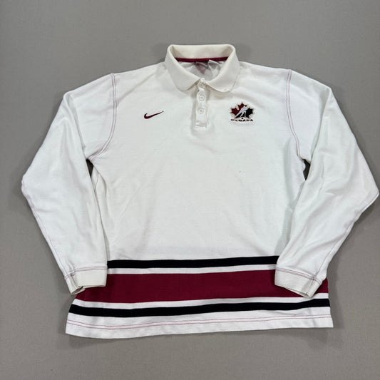VTG Nike Team Canada Olympic Rugby Polo Shirt Long Sleeve Mens Large