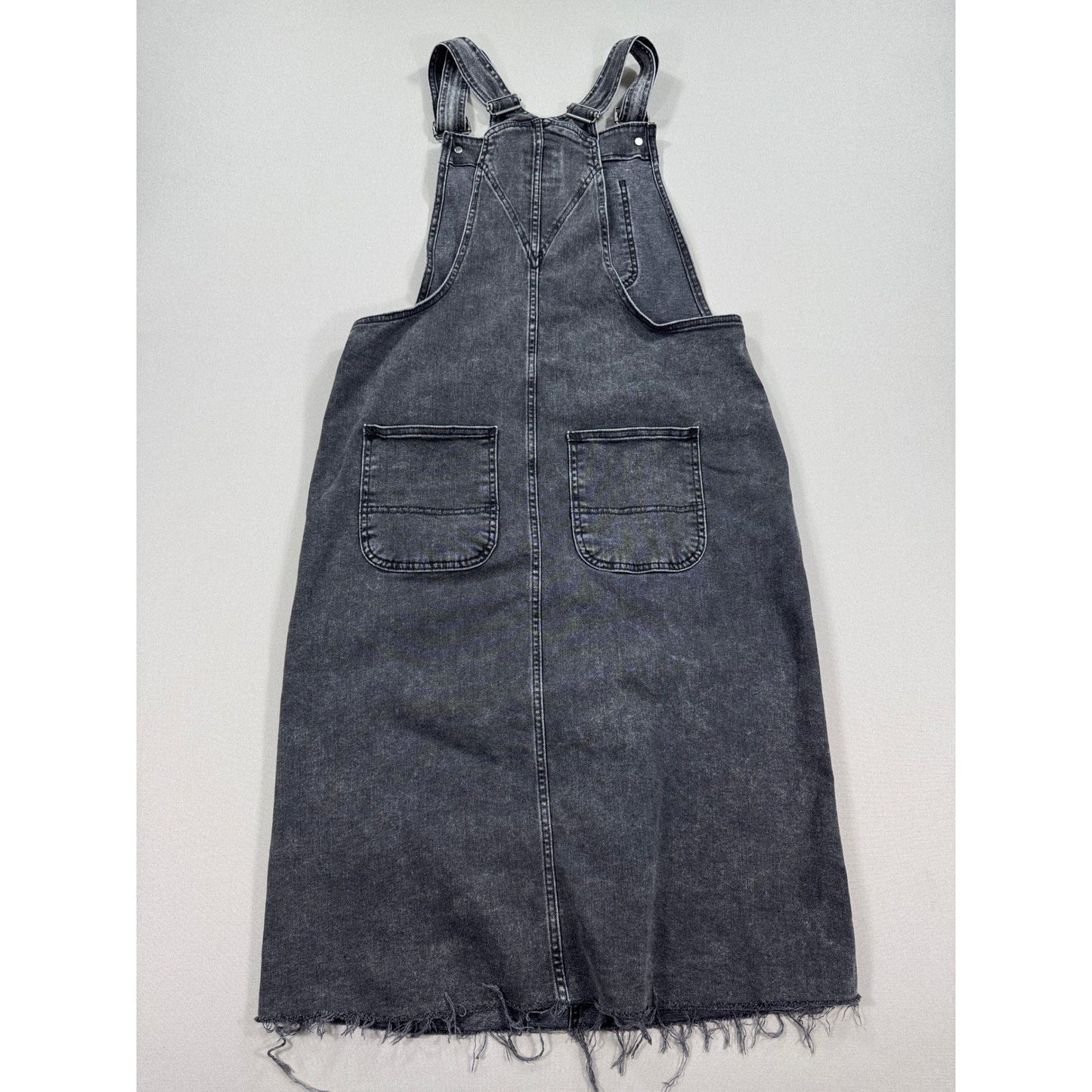 Gap Denim Midi Overalls Dress Womens Medium Black Distressed Adjustable Straps