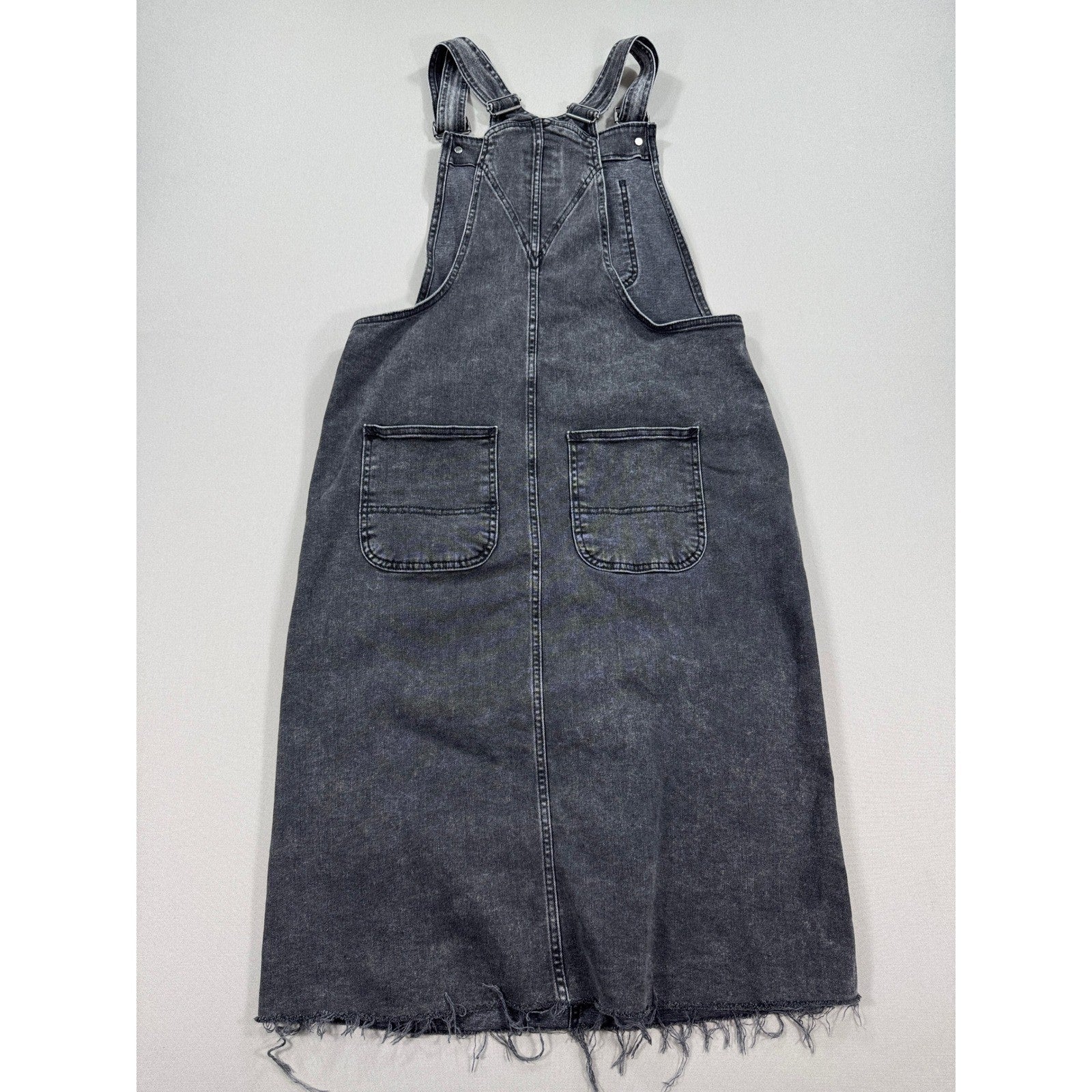 Gap Denim Midi Overalls Dress Womens Medium Black Distressed Adjustable Straps