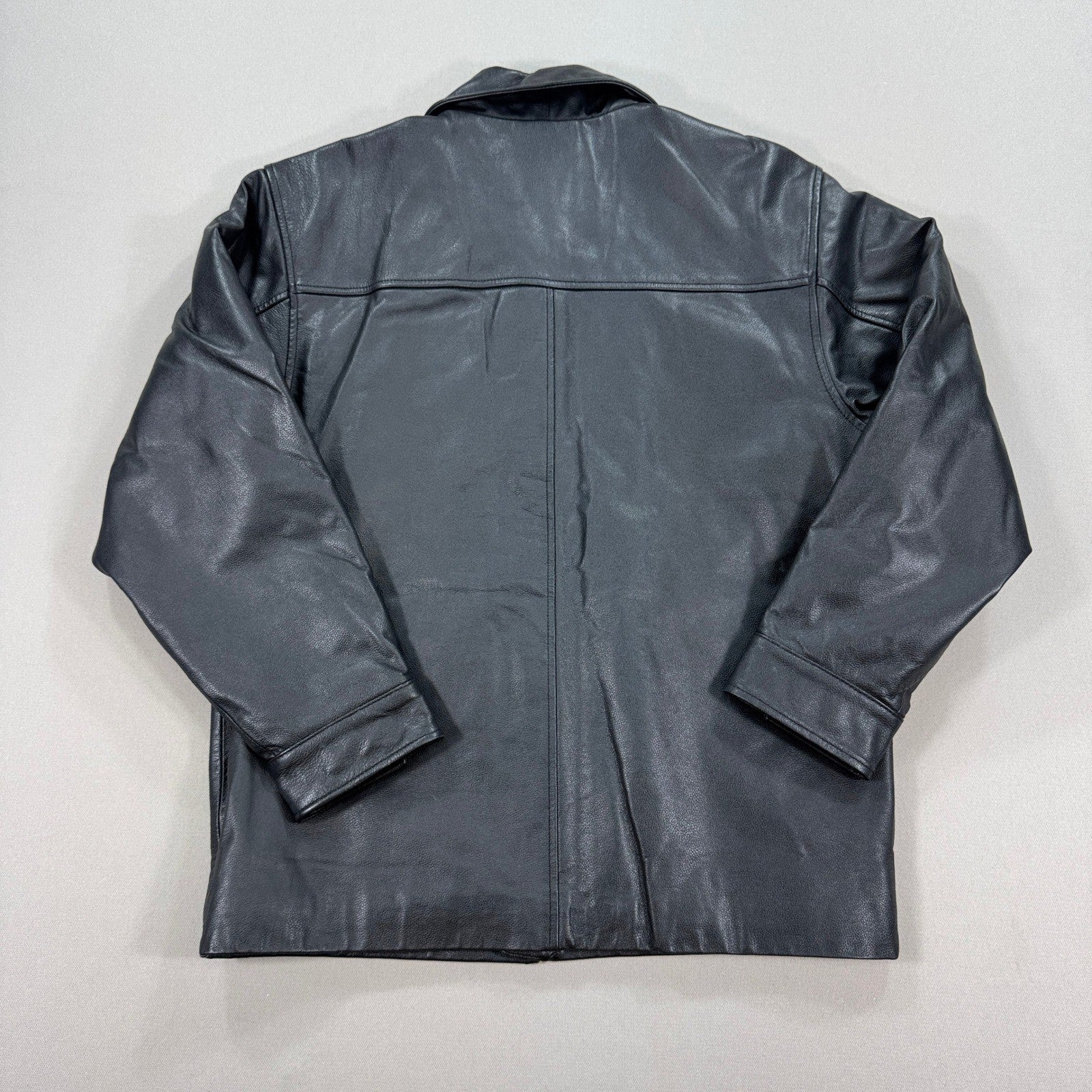 Vintage Gap Genuine Leather Jacket Mens 2XL Black Full Zip Pockets Y2K