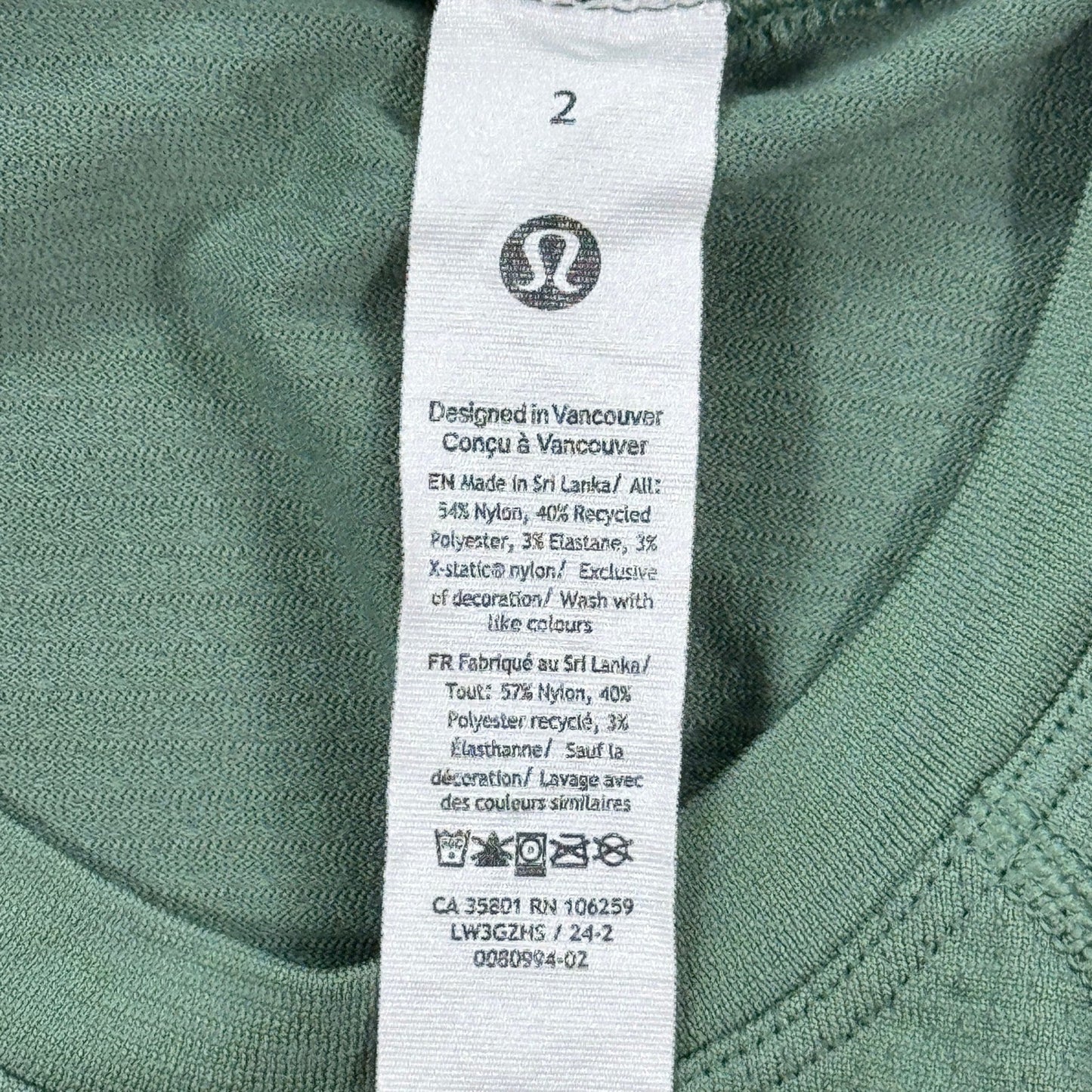 Lululemon Swiftly Tech 2.0 Cropped Short-Sleeve Shirt Womens Size 2 Sage Green