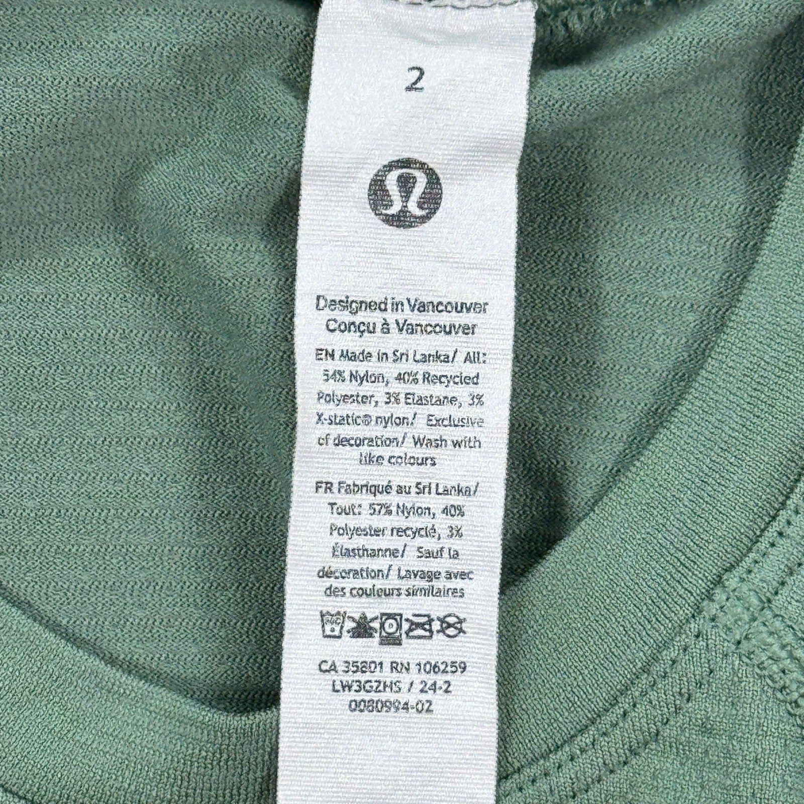 Lululemon Swiftly Tech 2.0 Cropped Short-Sleeve Shirt Womens Size 2 Sage Green