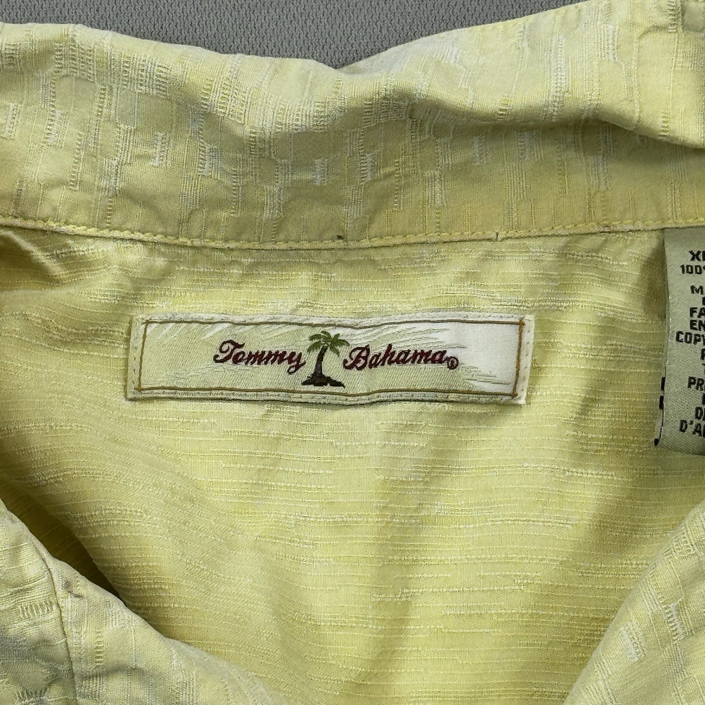 Tommy Bahama Hawaiian Shirt mens XL Yellow Button Up Tropical Beach Silk Blend