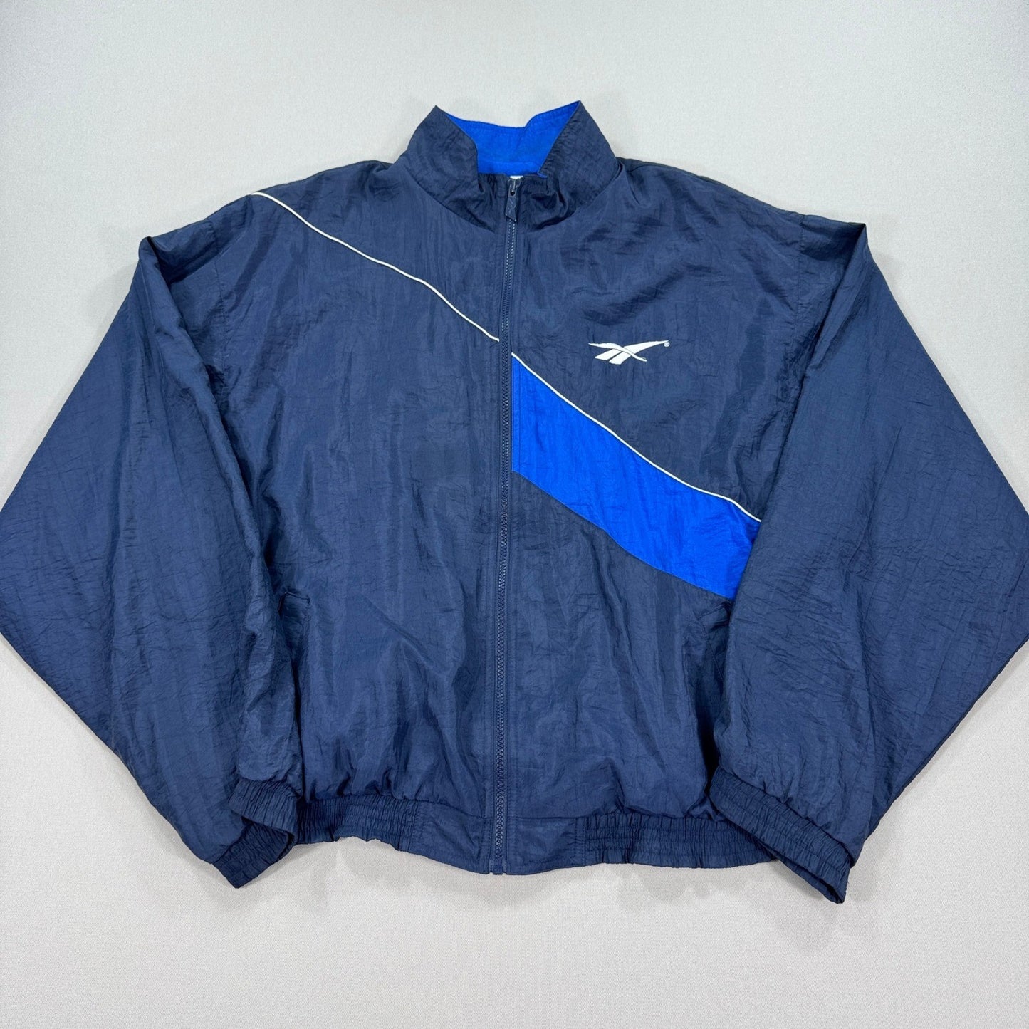 Vintage 90s Reebok Track Jacket mens Large Blue Full Zip Windbreaker Nylon