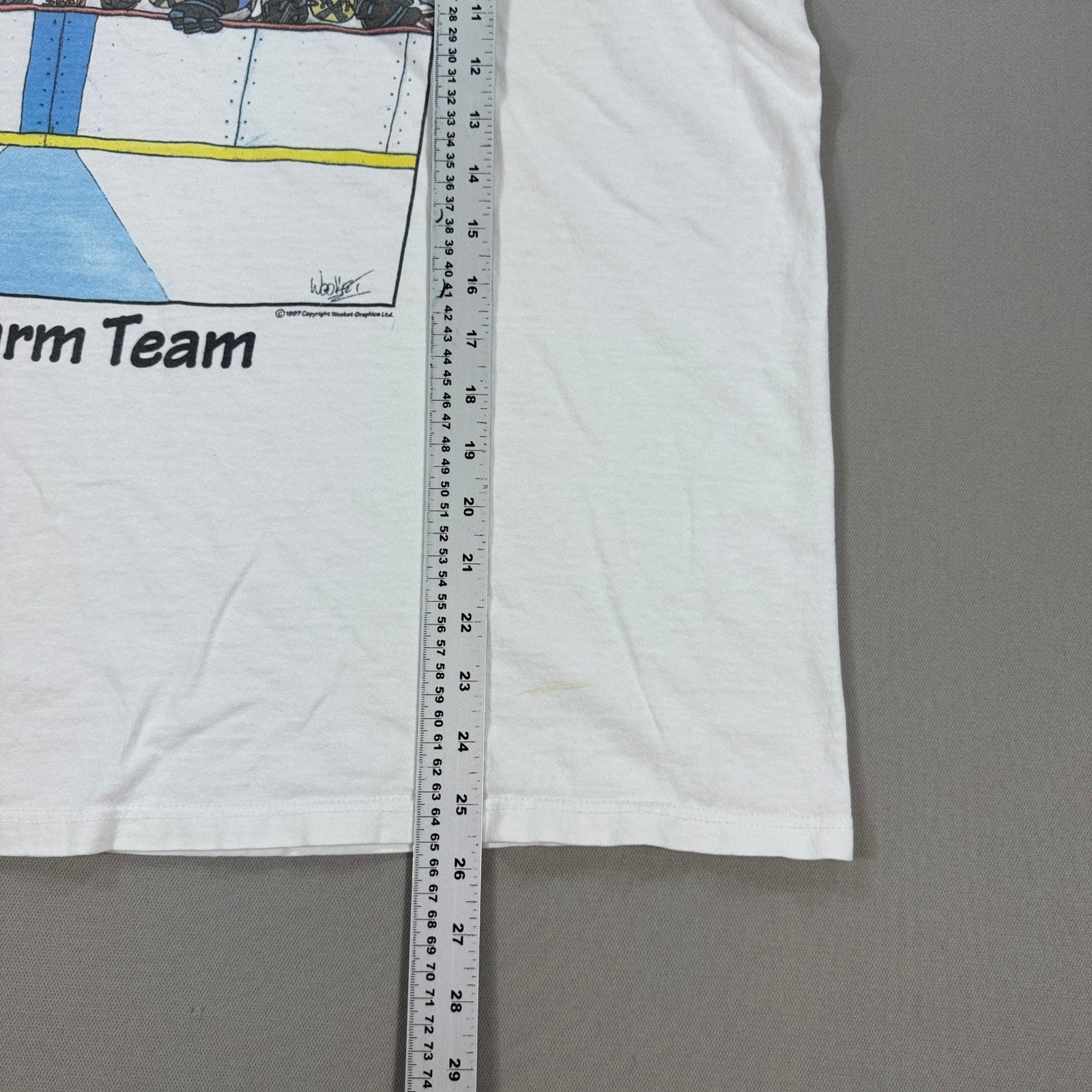 Vintage 1997 Wooket Farm Team Cartoon T-Shirt Large Made In Canada