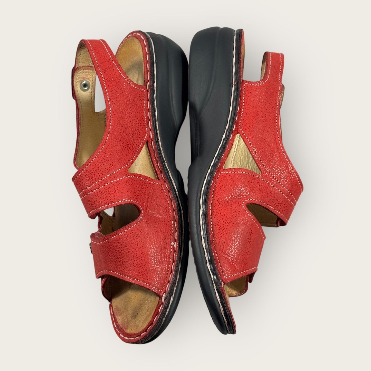 Finn Comfort Sandals Leather Womens Size 37 Red Hook & Loop Straps