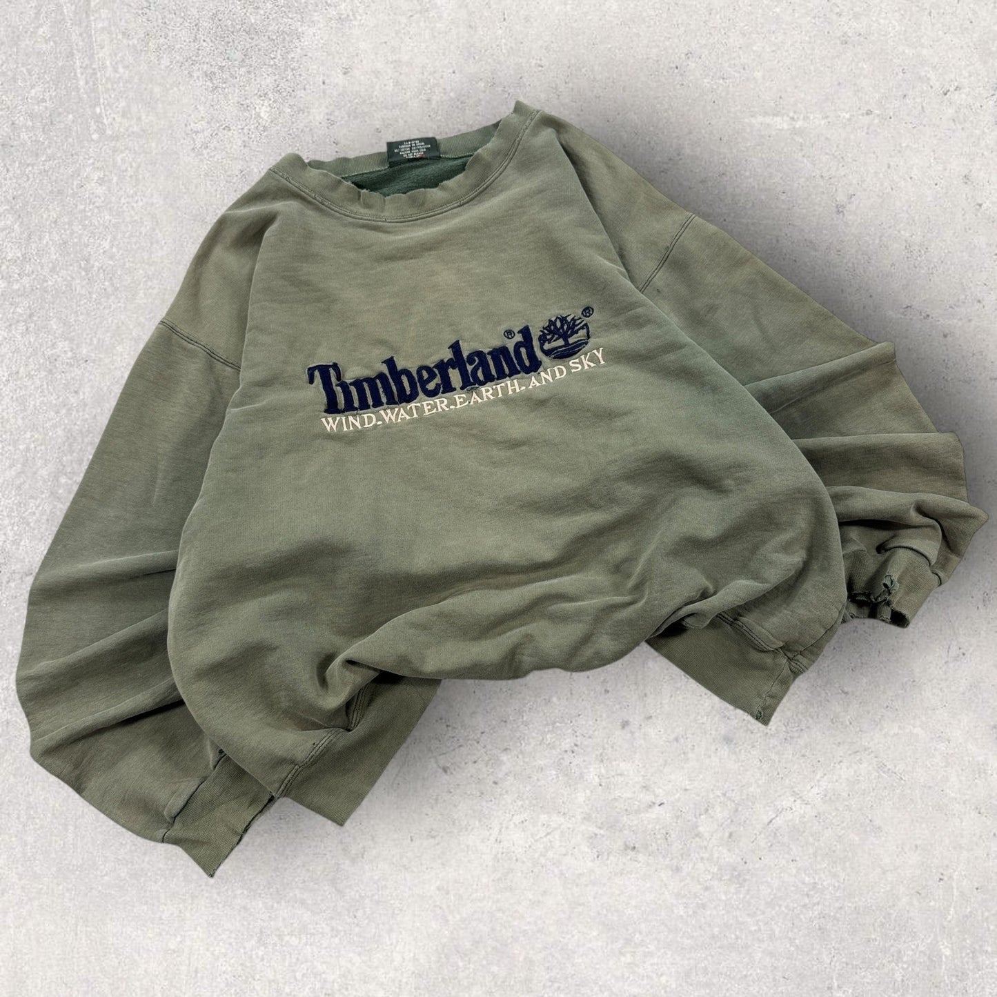 Vintage Timberland Sweatshirt mens XL Olive Green Crewneck Pullover Thrashed