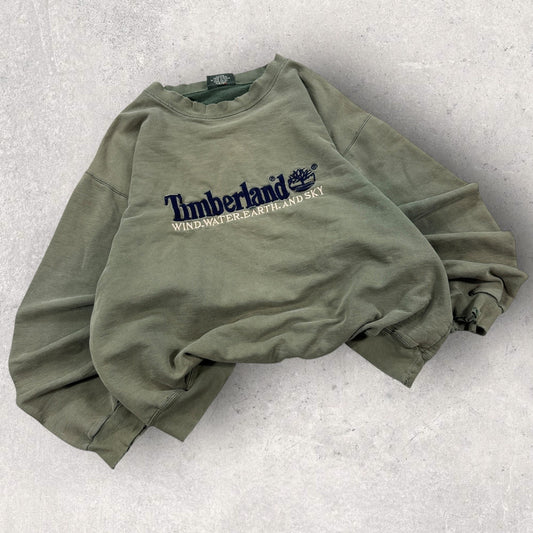 Vintage Timberland Sweatshirt mens XL Olive Green Crewneck Pullover Thrashed