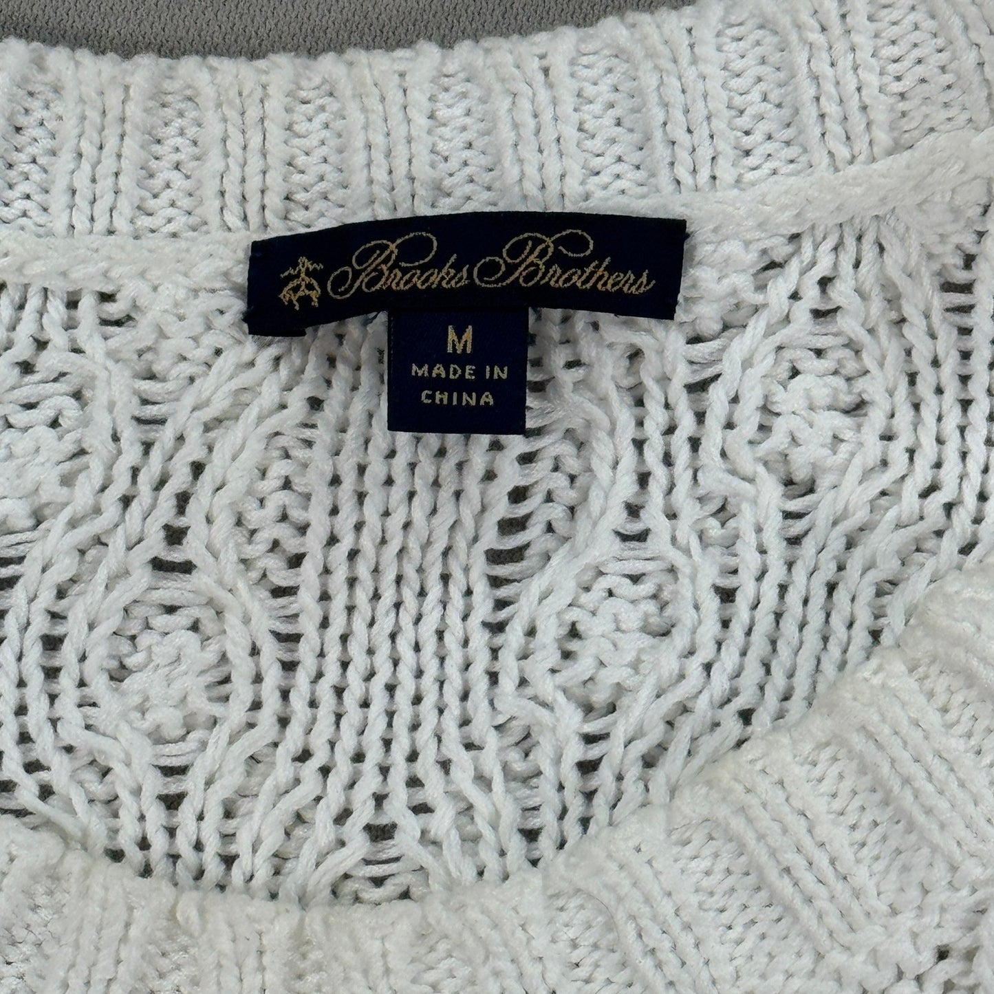 Brooks Brothers Cable Knit Sweater Womens Medium White Cotton Blend Crewneck