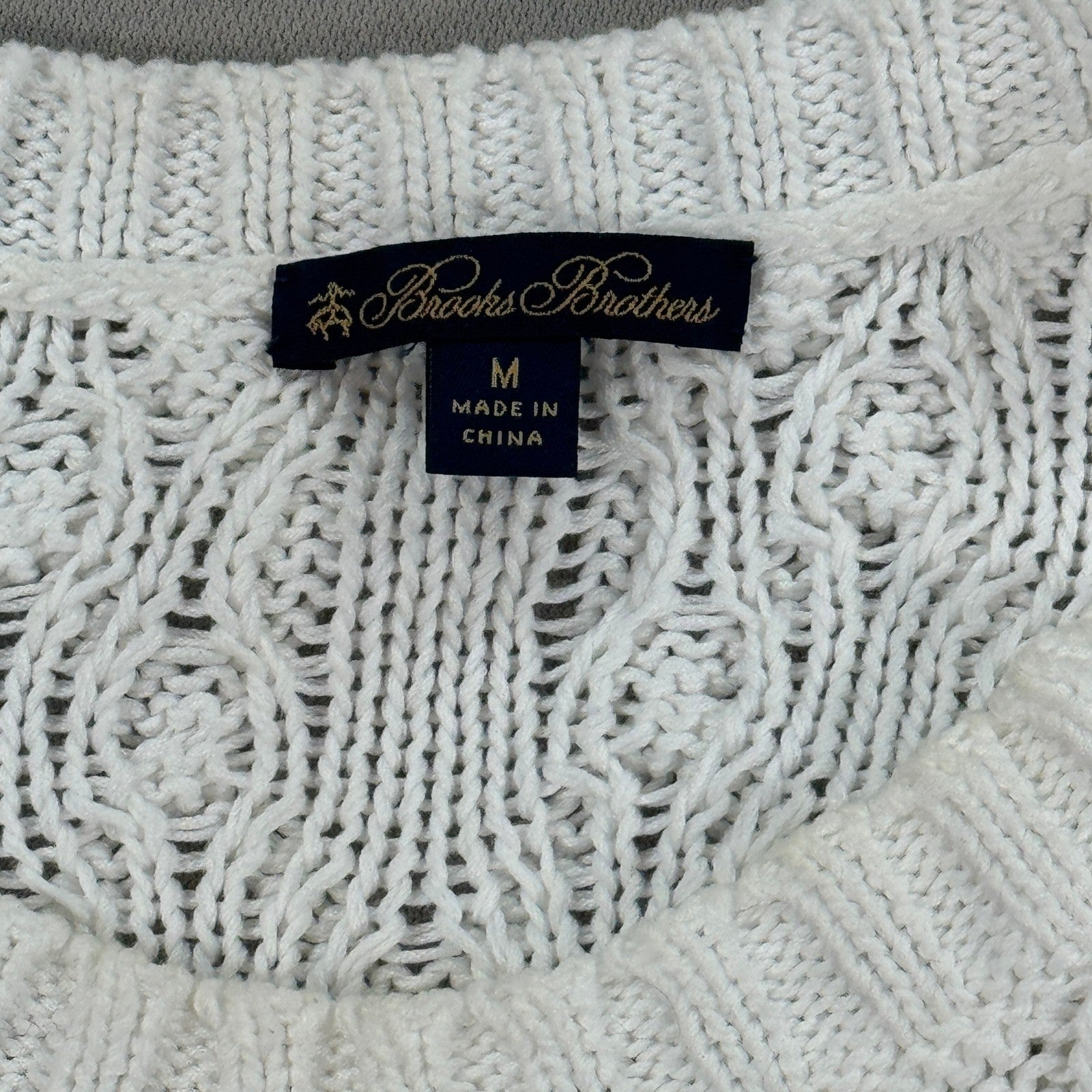 Brooks Brothers Cable Knit Sweater Womens Medium White Cotton Blend Crewneck