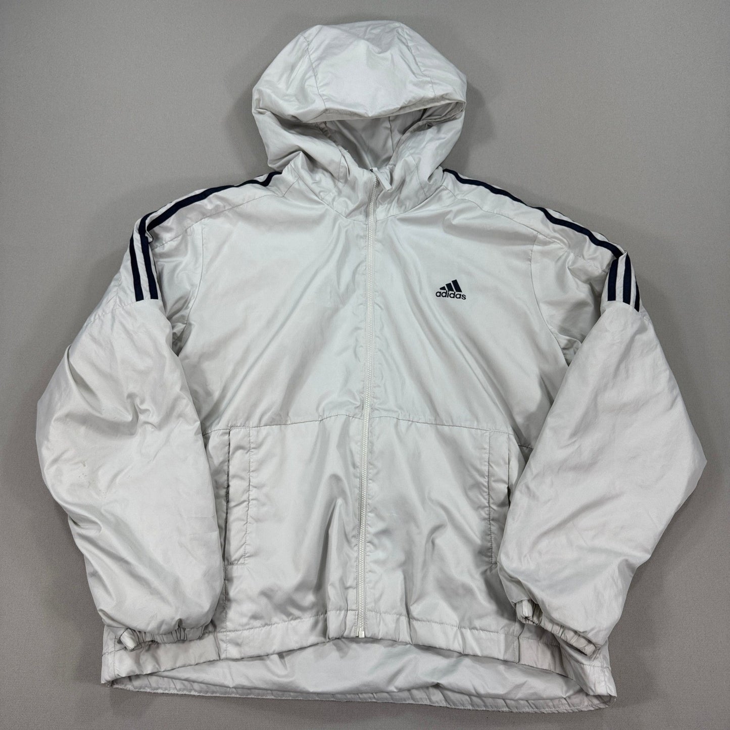 Adidas Coat Womens 2XL White Insulated Hoodie Padded Rain Jacket Fall Winter