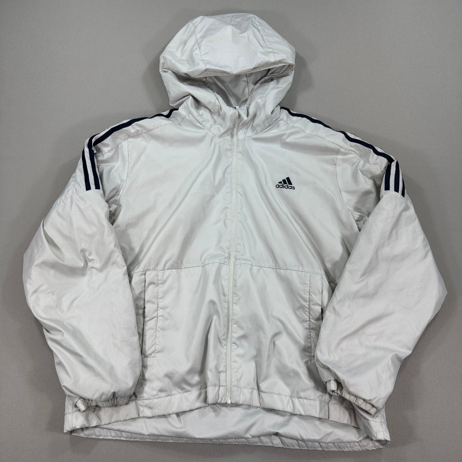 Adidas Coat Womens 2XL White Insulated Hoodie Padded Rain Jacket Fall Winter