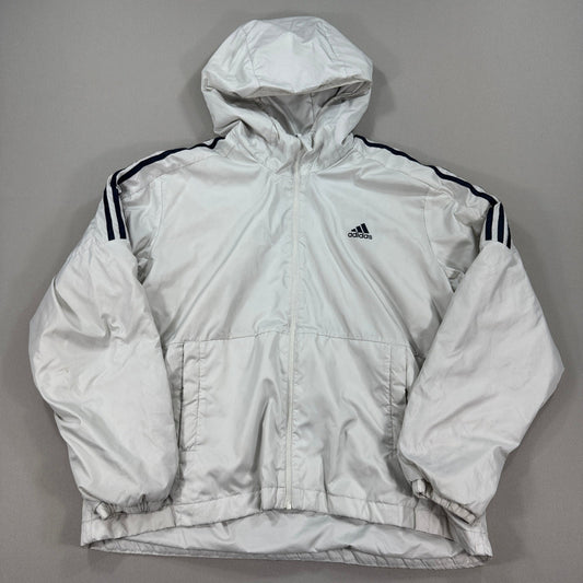 Adidas Coat Womens 2XL White Insulated Hoodie Padded Rain Jacket Fall Winter