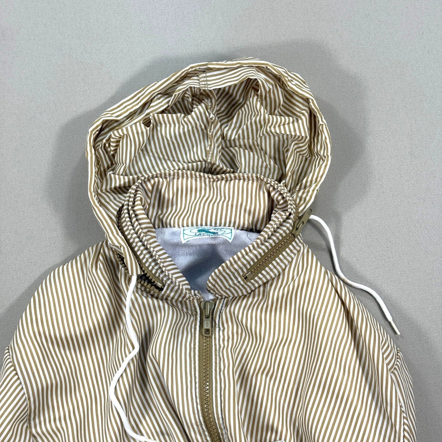 VTG 70s Izod Lacoste Jacket Medium Striped Lined Full Zip Removable Hood RARE