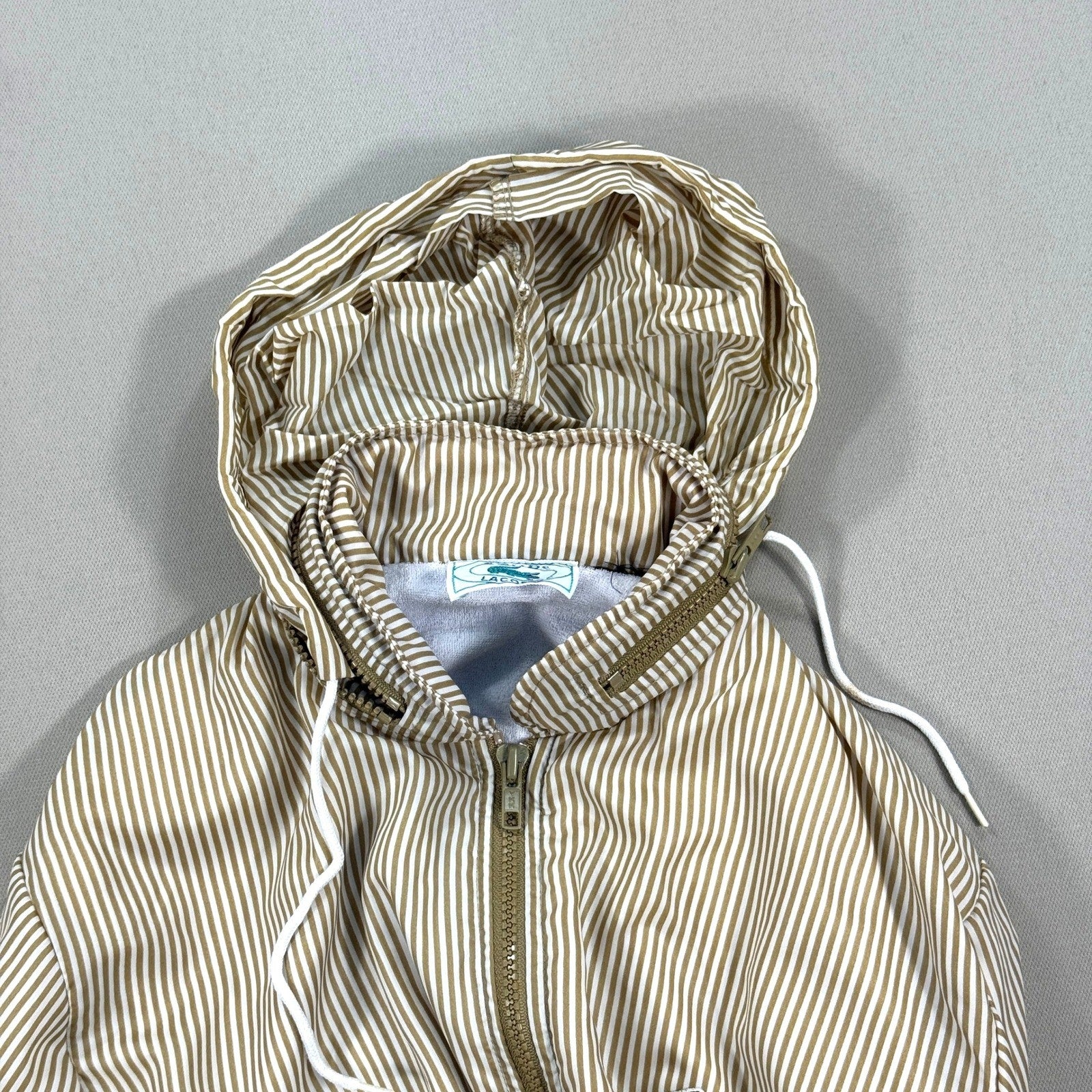 VTG 70s Izod Lacoste Jacket Medium Striped Lined Full Zip Removable Hood RARE
