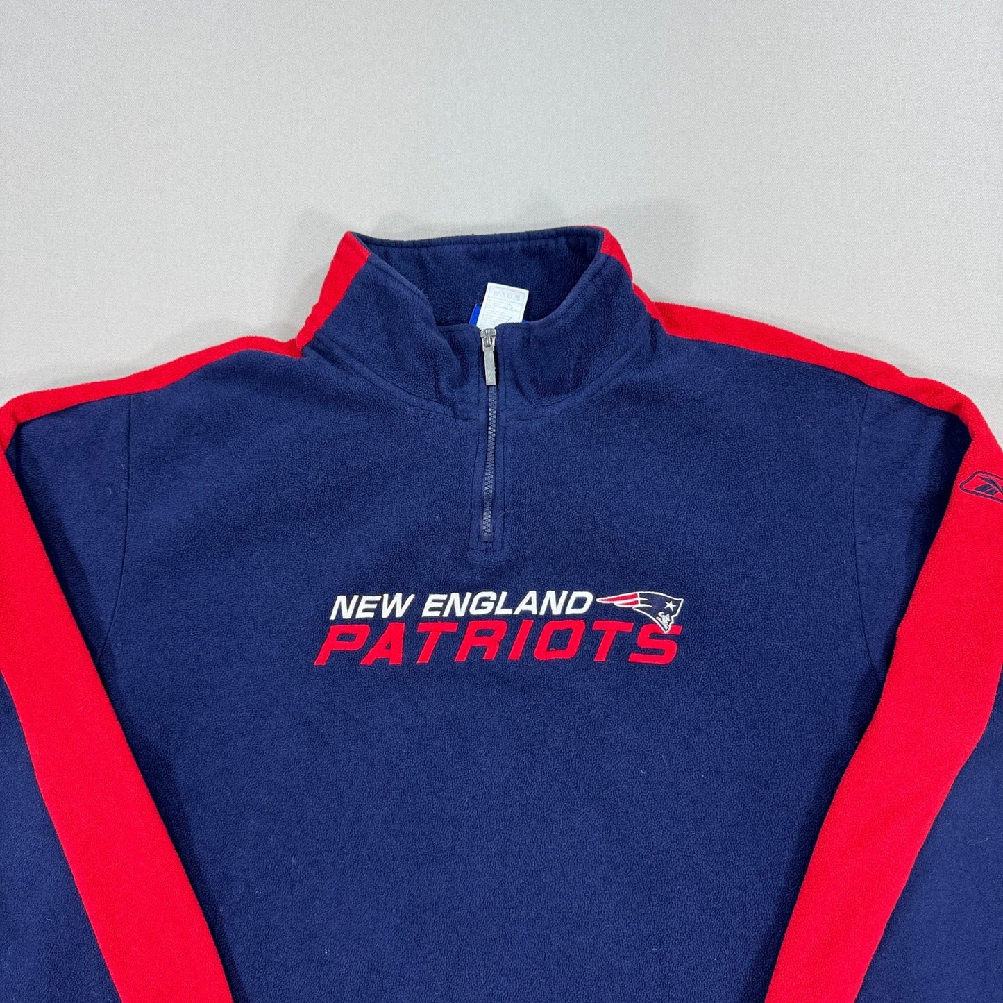 Reebok New England Patriots Sweater NFL Fleece Pullover Quarter Zip Mens XL Blue