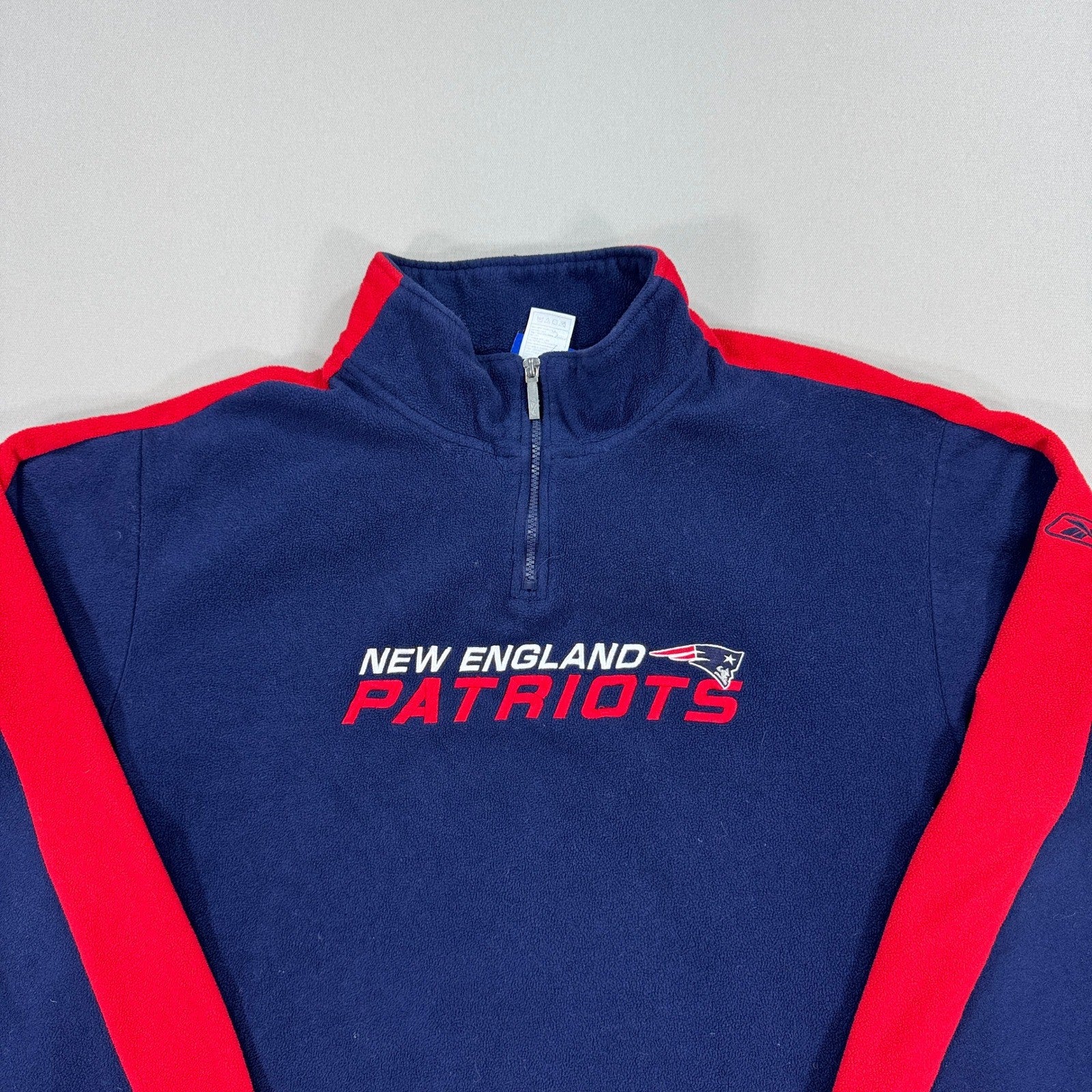 Reebok New England Patriots Sweater NFL Fleece Pullover Quarter Zip Mens XL Blue