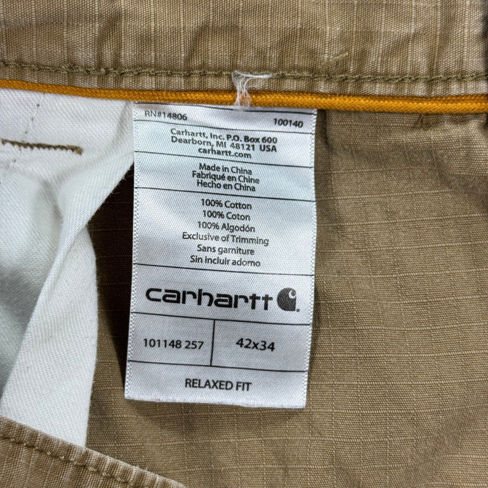 Carhartt Force Cargo Pants Ripstop Relaxed Fit mens 42x34 Khaki Utility Work