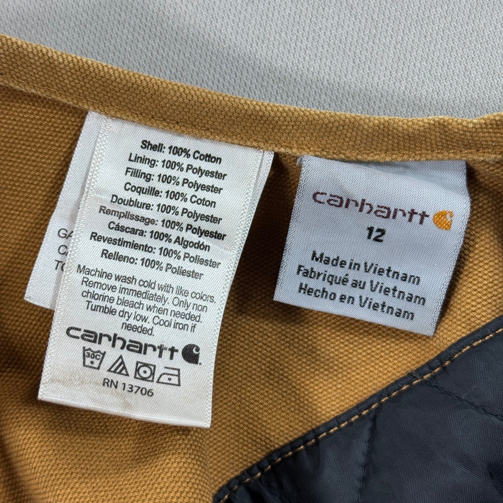 Vintage Carhartt Bib Overalls Double Knee Insulated Youth 12 Brown Distressed