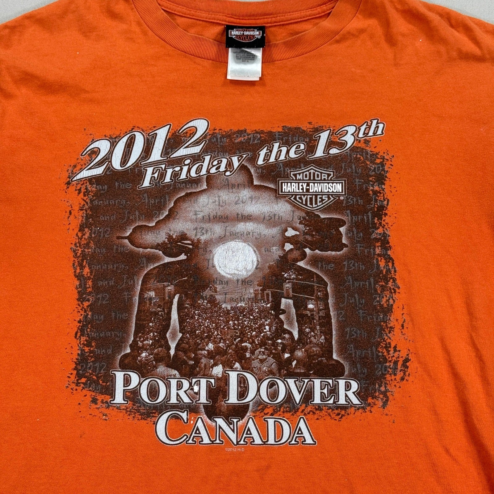 Harley Davidson T-Shirt 2012 Port Dover Friday The 13 mens XL Orange