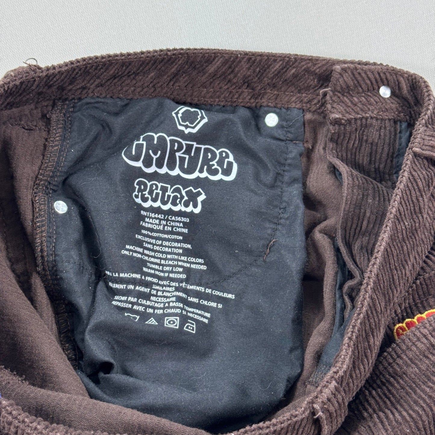 Empyre Corduroy Pants mens 34x28 Brown Relaxed Fit Skater Y2K Baggy Loose Fit