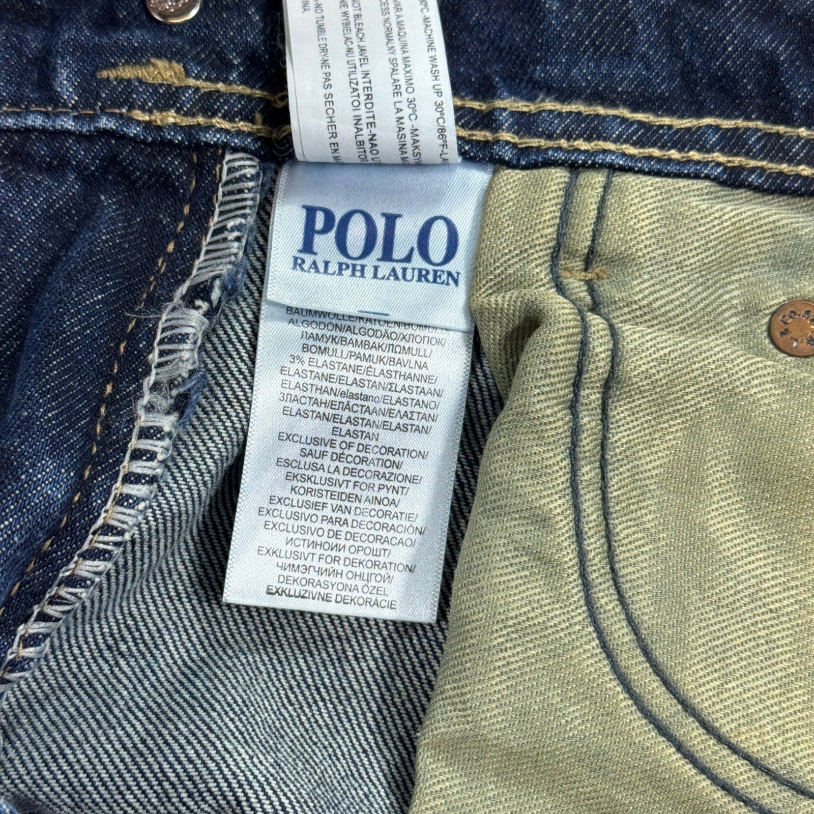 Ralph Lauren Jeans Straight Fit Denim Blue mens Size 34 Studded Back Pockets