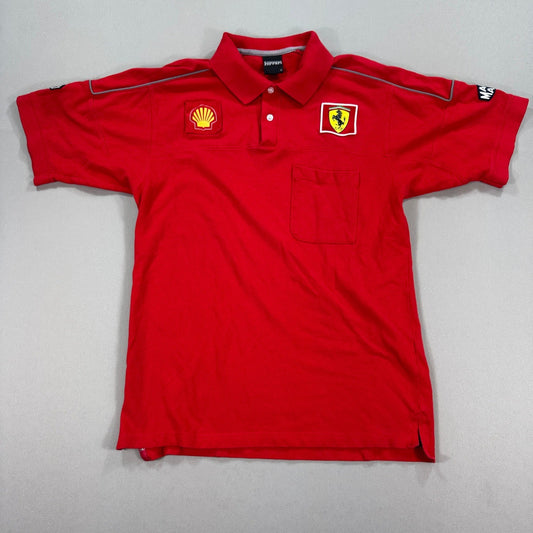 Vintage 90s Ferarri Polo Shirt Shell Magneti Marelli F1 Red mens Size Medium