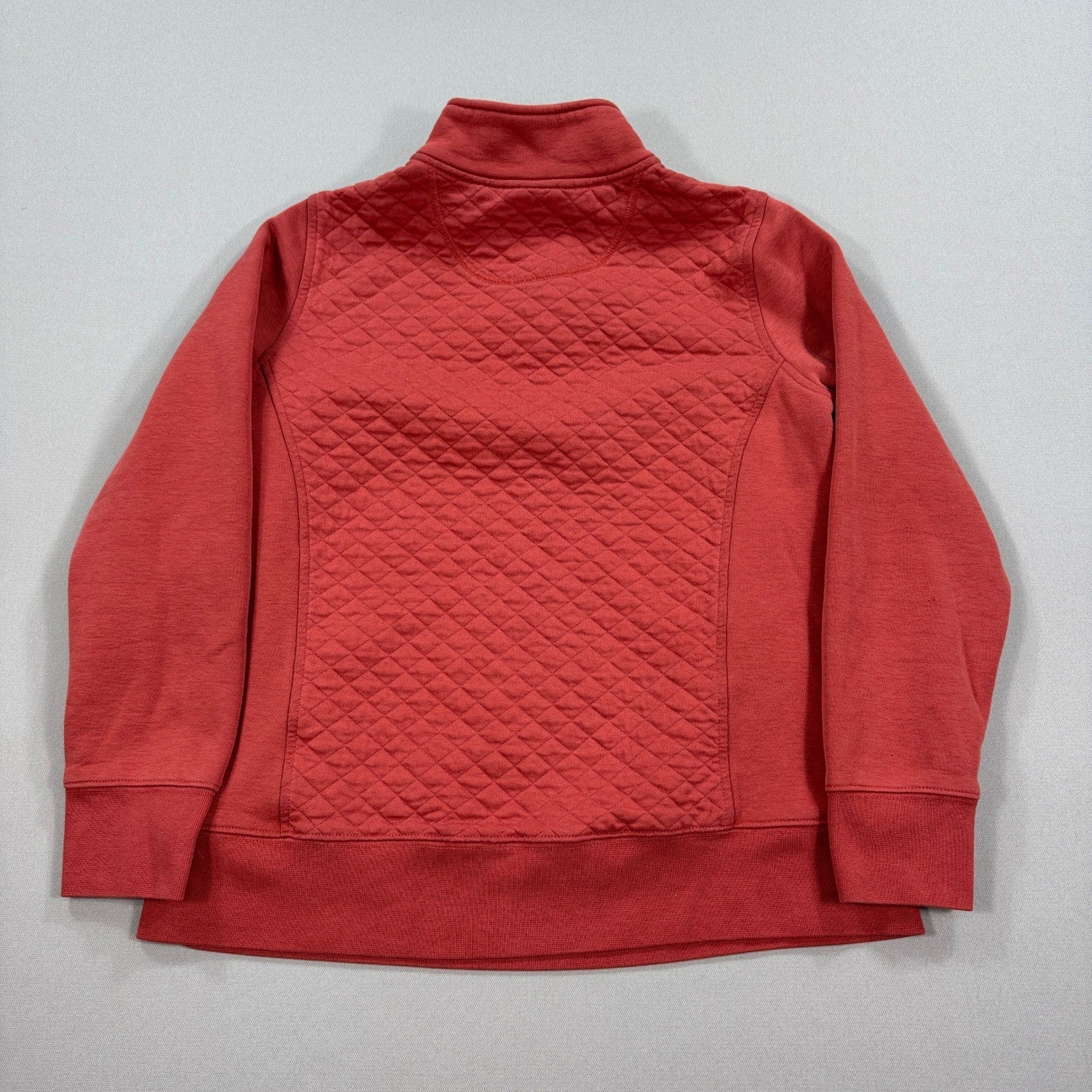 LL Bean Quilted Pullover Womens Medium Quarter Zip Red Long Sleeve