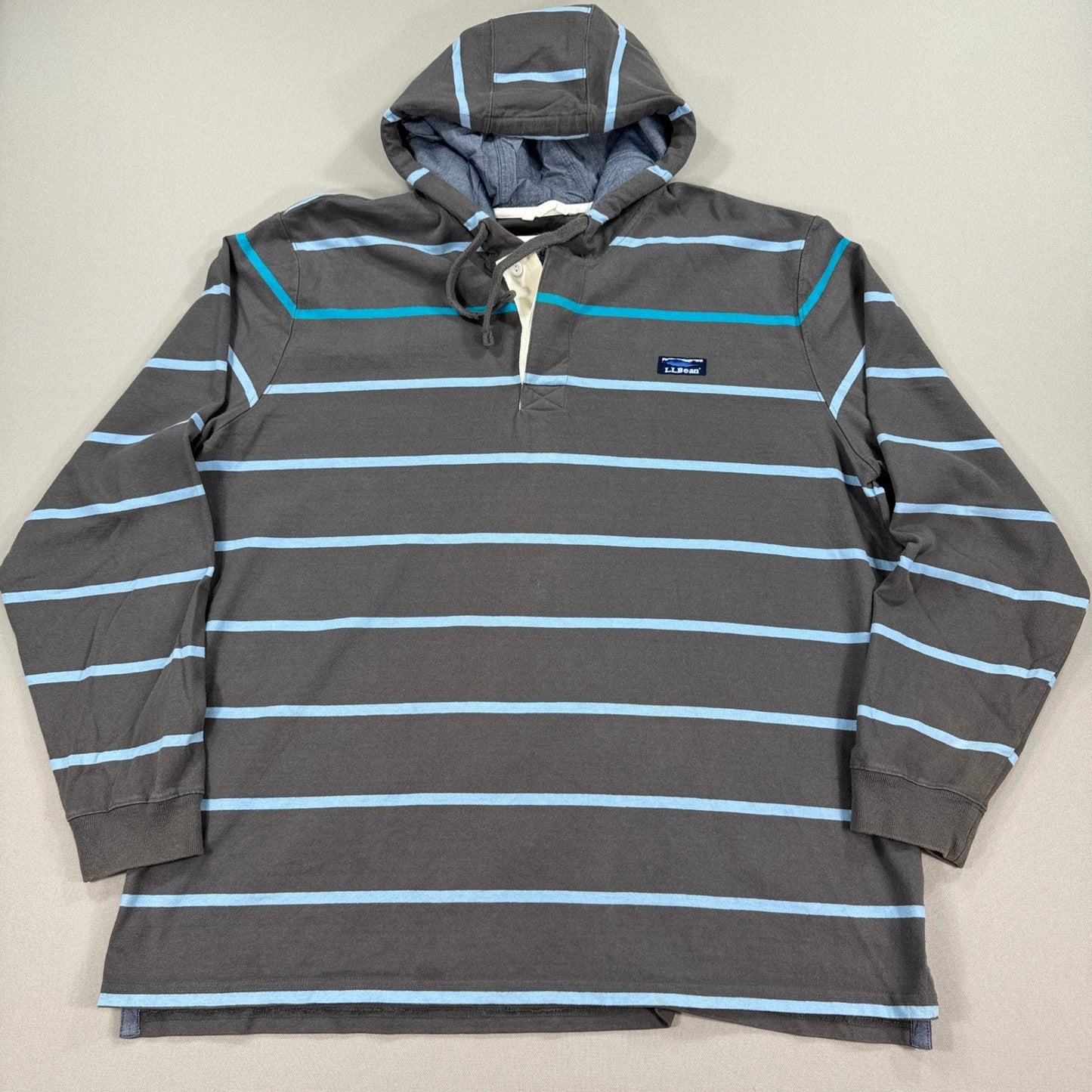 LL Bean Long Sleeve Hoodie Traditional Fit mens 2XL Pullover Striped Comfort