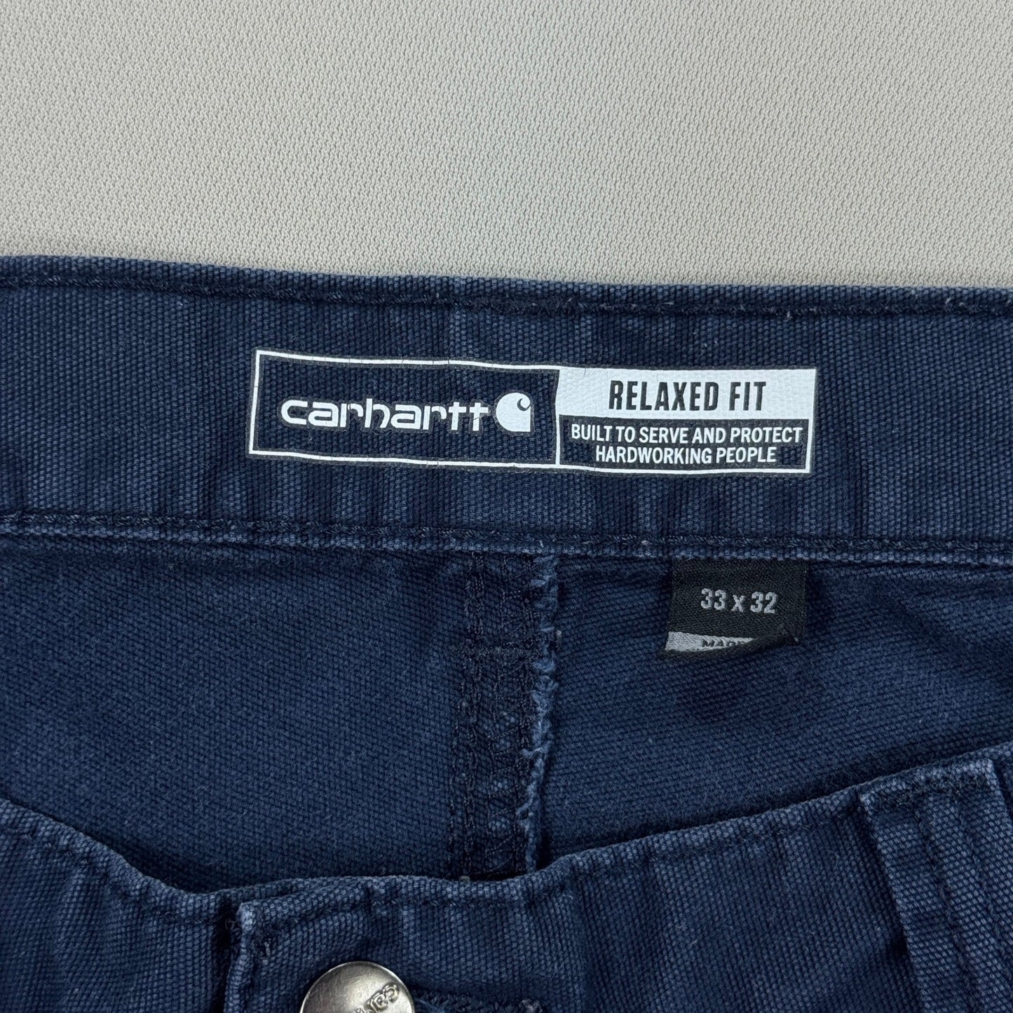Carhartt Rugged Flex Canvas Work Pants Relaxed Fit mens 33x32 Navy Blue Utility
