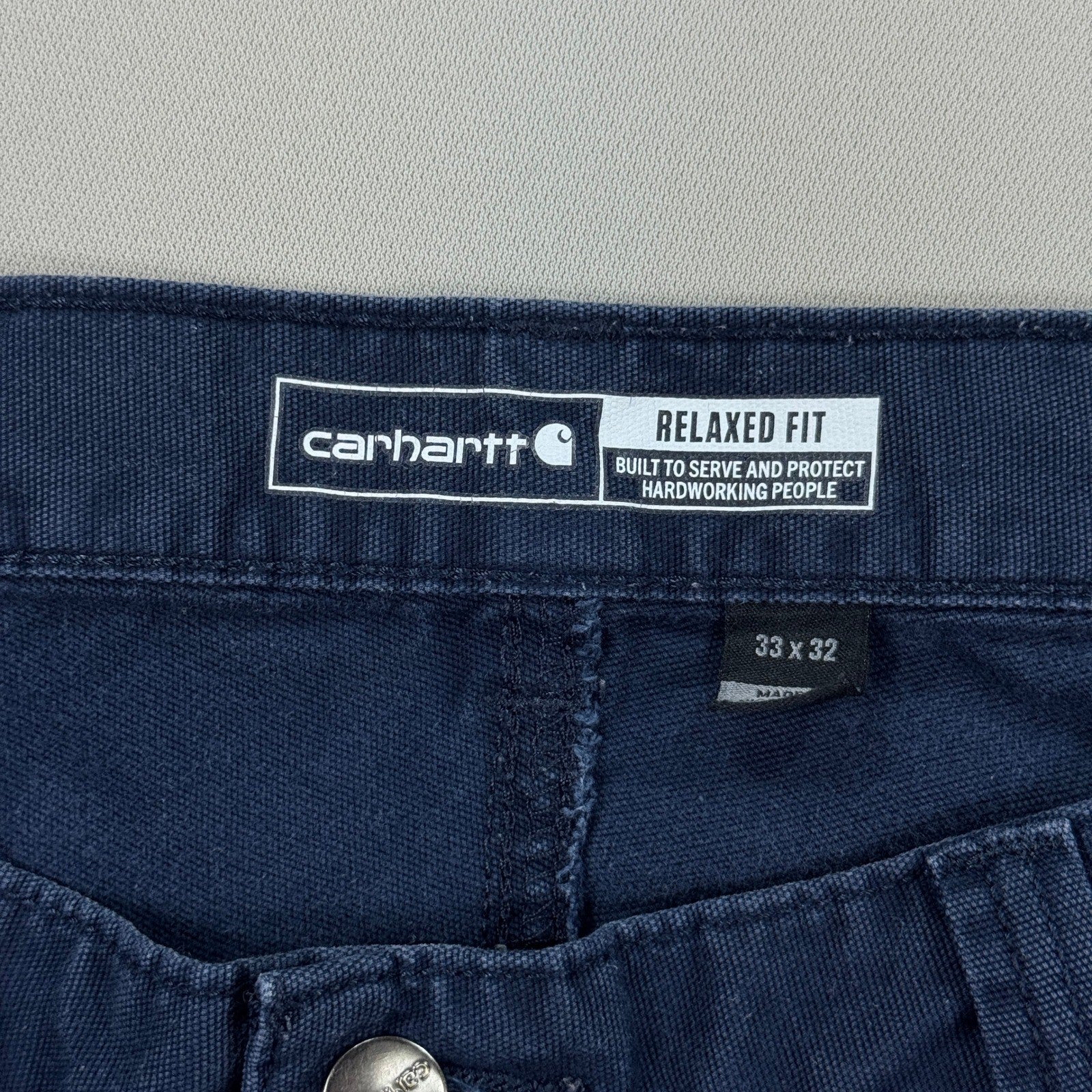 Carhartt Rugged Flex Canvas Work Pants Relaxed Fit mens 33x32 Navy Blue Utility