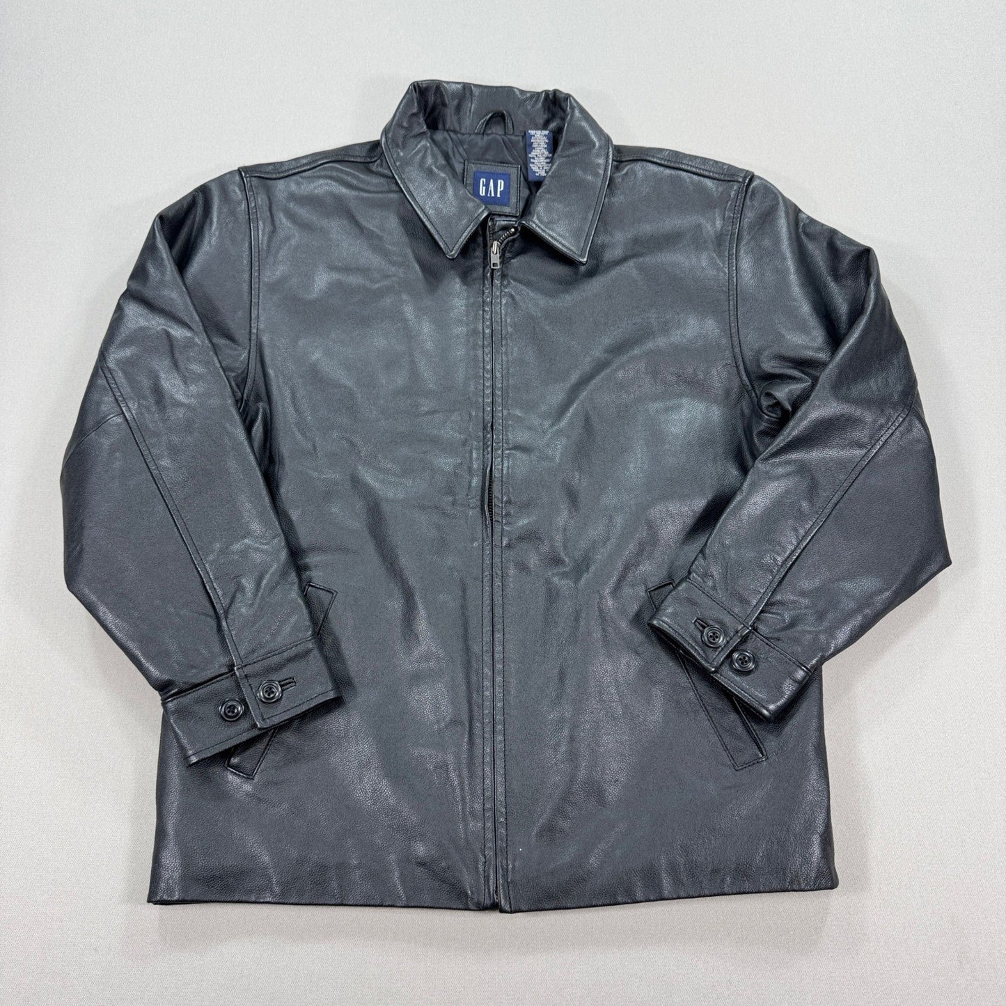 Vintage Gap Genuine Leather Jacket Mens 2XL Black Full Zip Pockets Y2K