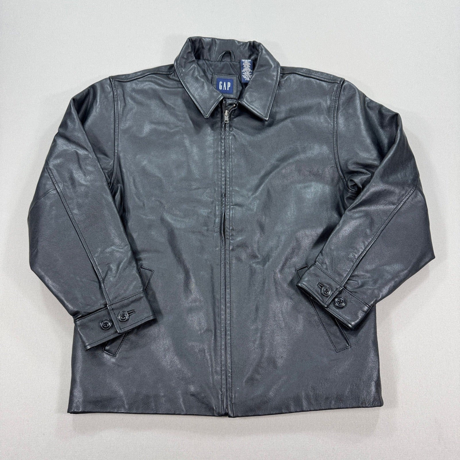 Vintage Gap Genuine Leather Jacket Mens 2XL Black Full Zip Pockets Y2K