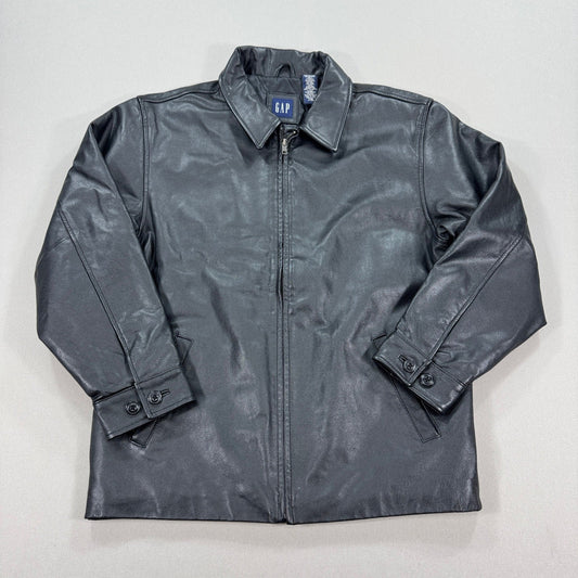 Vintage Gap Genuine Leather Jacket Mens 2XL Black Full Zip Pockets Y2K